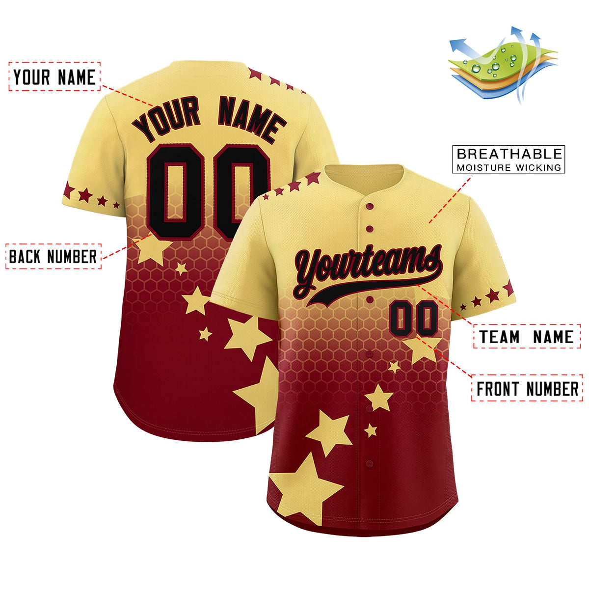 Custom Khaki Crimson Black Rising Stars Series Gradient Fashion Baseball Jersey| KXKSHOP