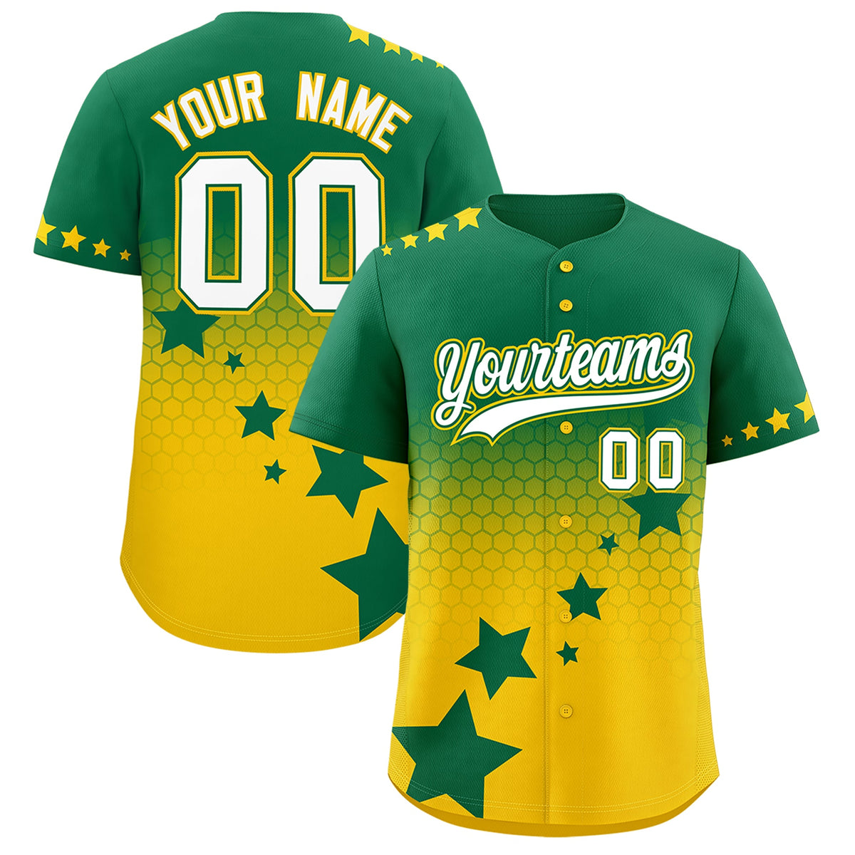 Custom Kelly Green Gold White Rising Stars Series Gradient Fashion Baseball Jersey| KXKSHOP