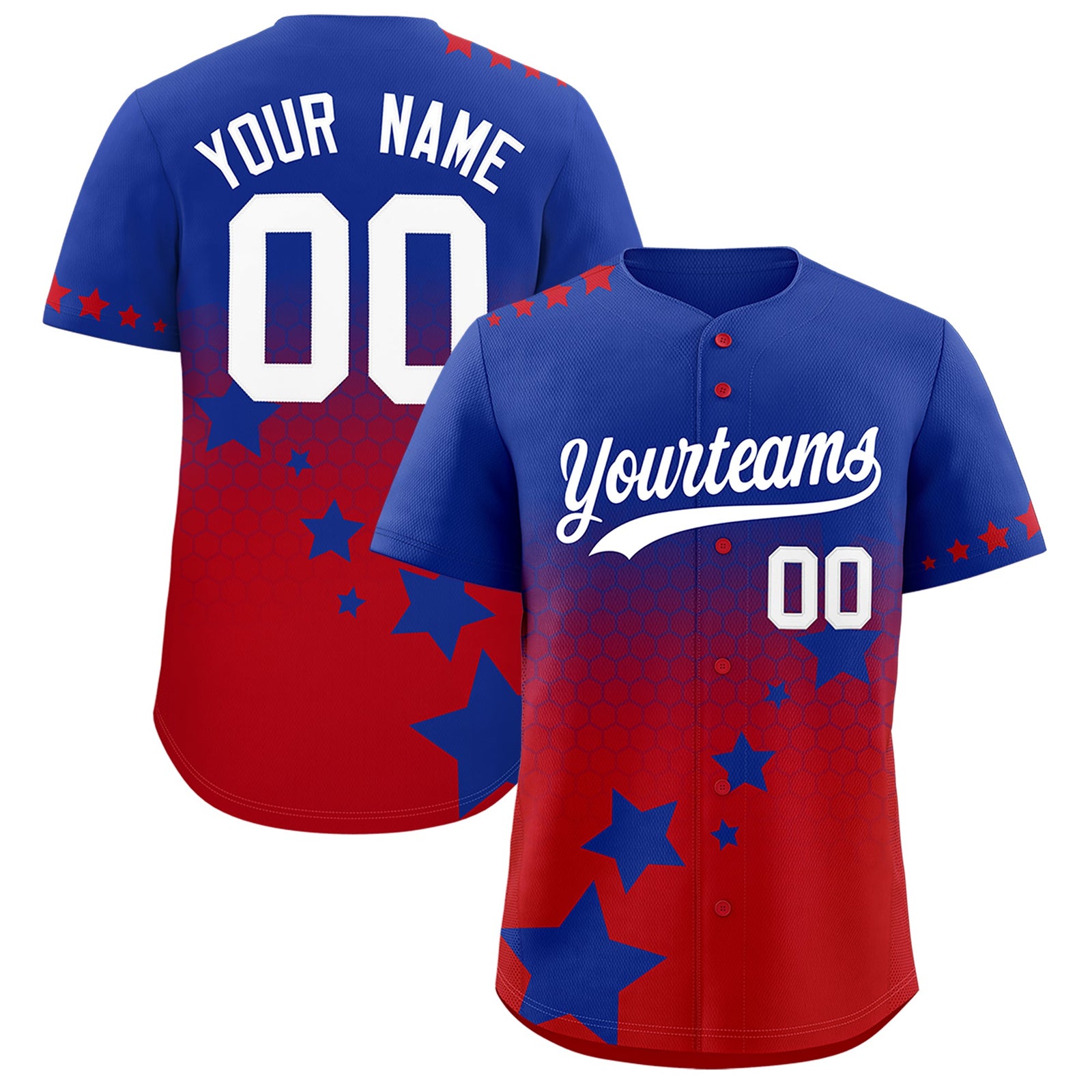Custom Royal Blue Red White Rising Stars Series Gradient Fashion Baseball Jersey| KXKSHOP
