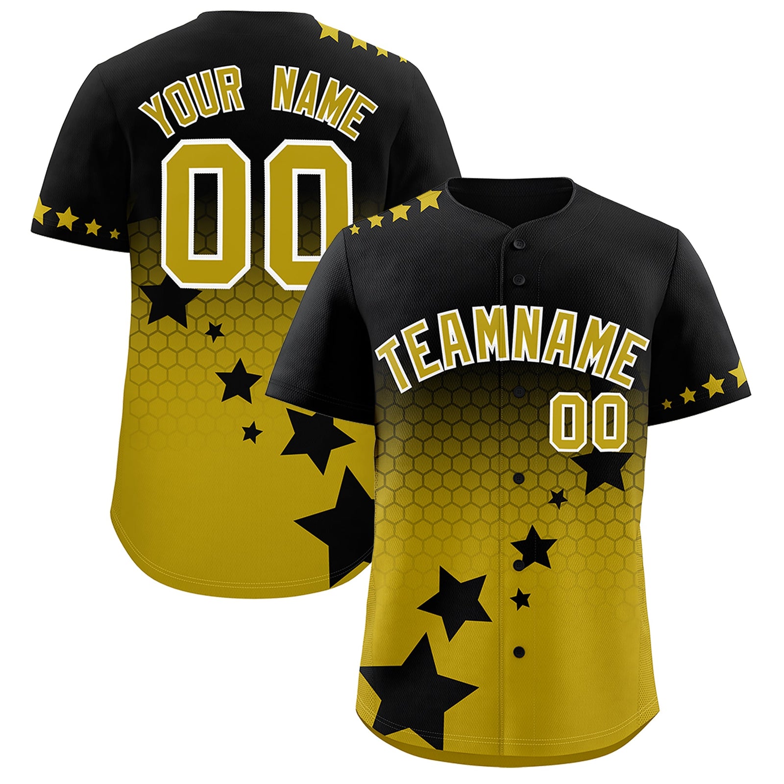 Custom Black Old Gold White Rising Stars Series Gradient Fashion Baseball Jersey| KXKSHOP