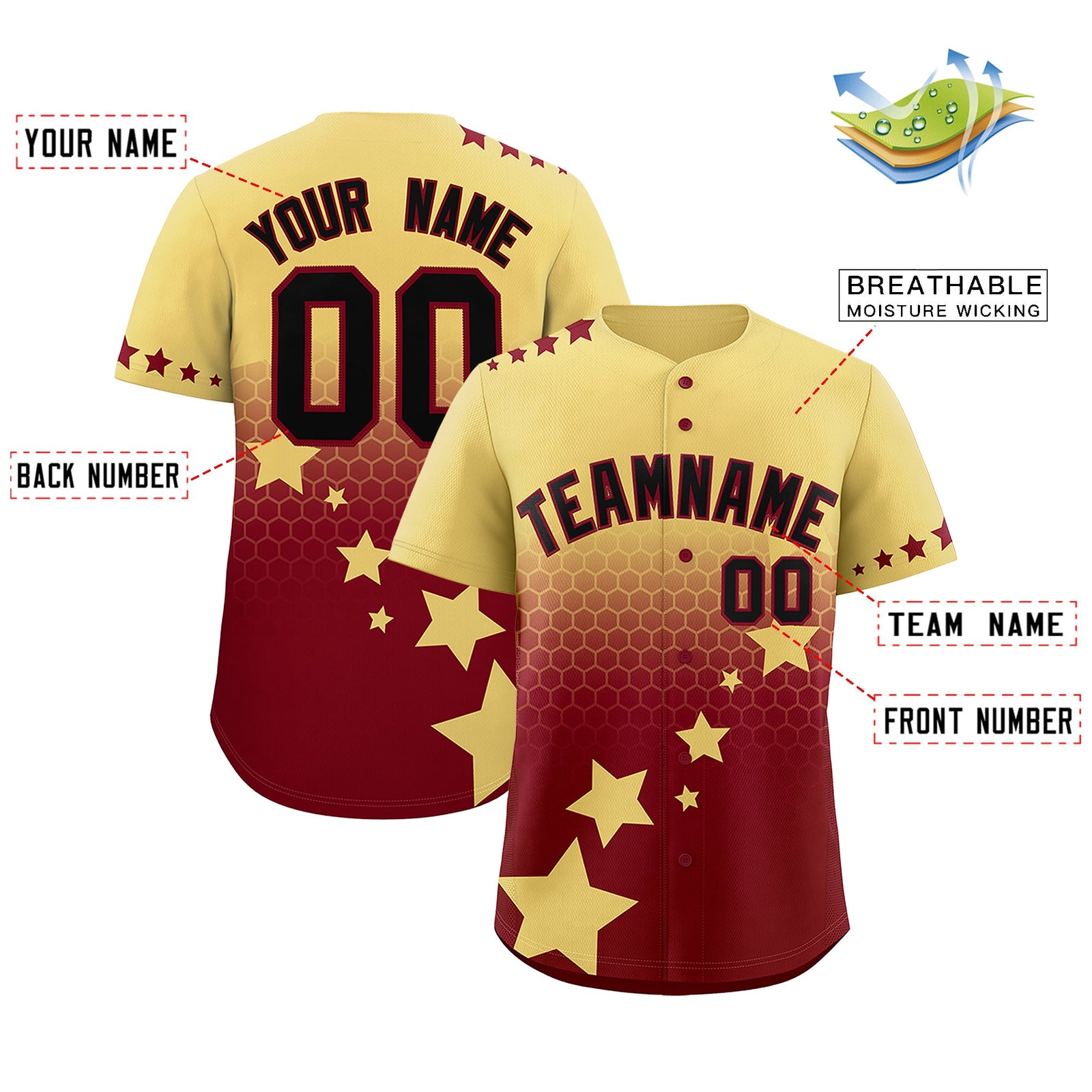 Custom Khaki Crimson Black Rising Stars Series Gradient Fashion Baseball Jersey| KXKSHOP