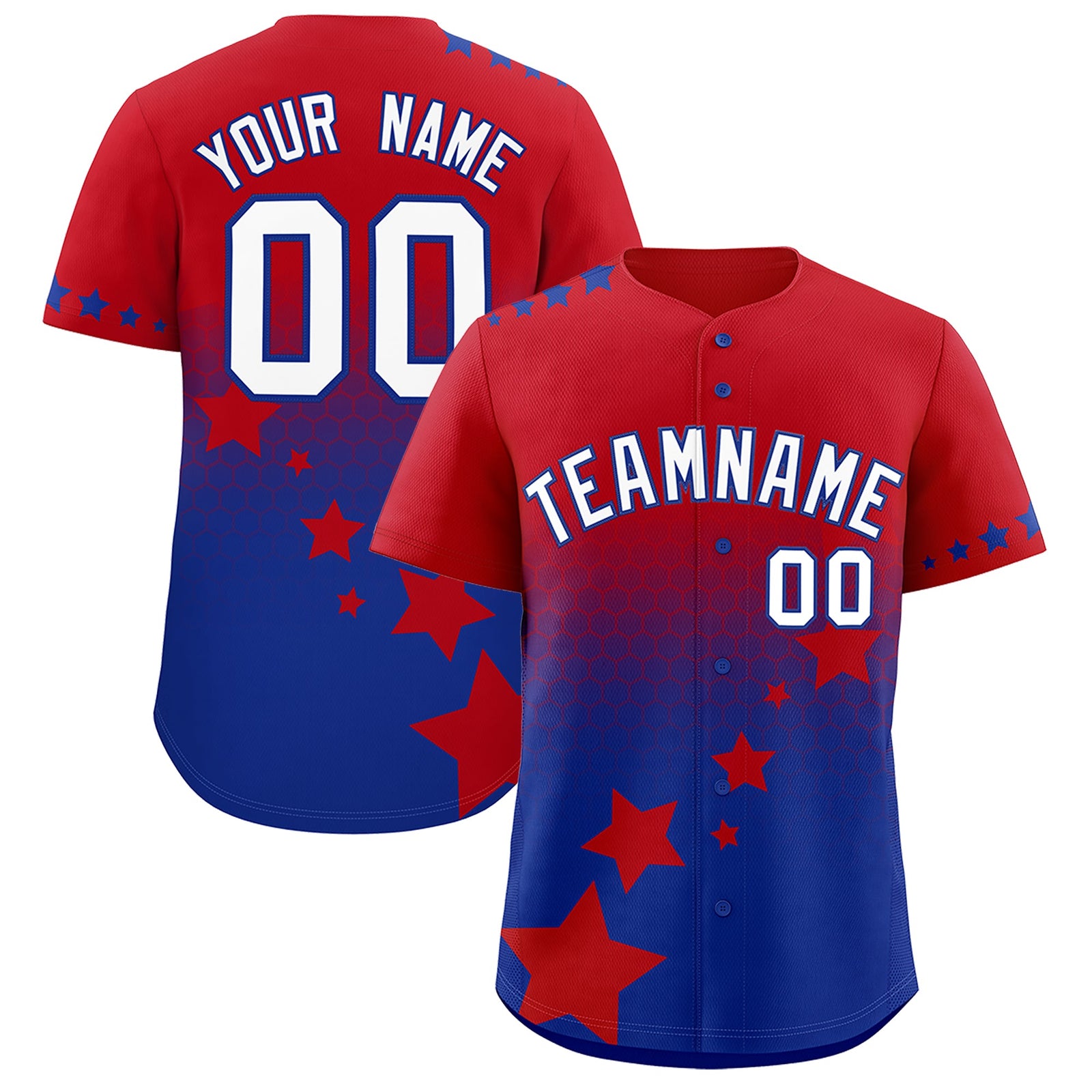 Custom Red Royal Blue White Rising Stars Series Gradient Fashion Baseball Jersey| KXKSHOP