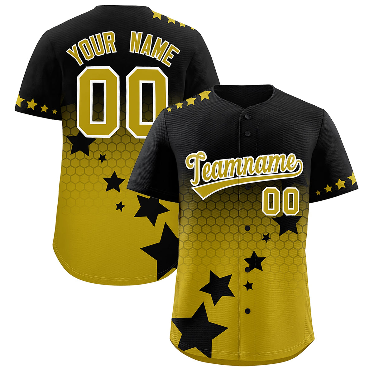 Custom Black Old Gold White Rising Stars Series Gradient Fashion Baseball Jersey| KXKSHOP