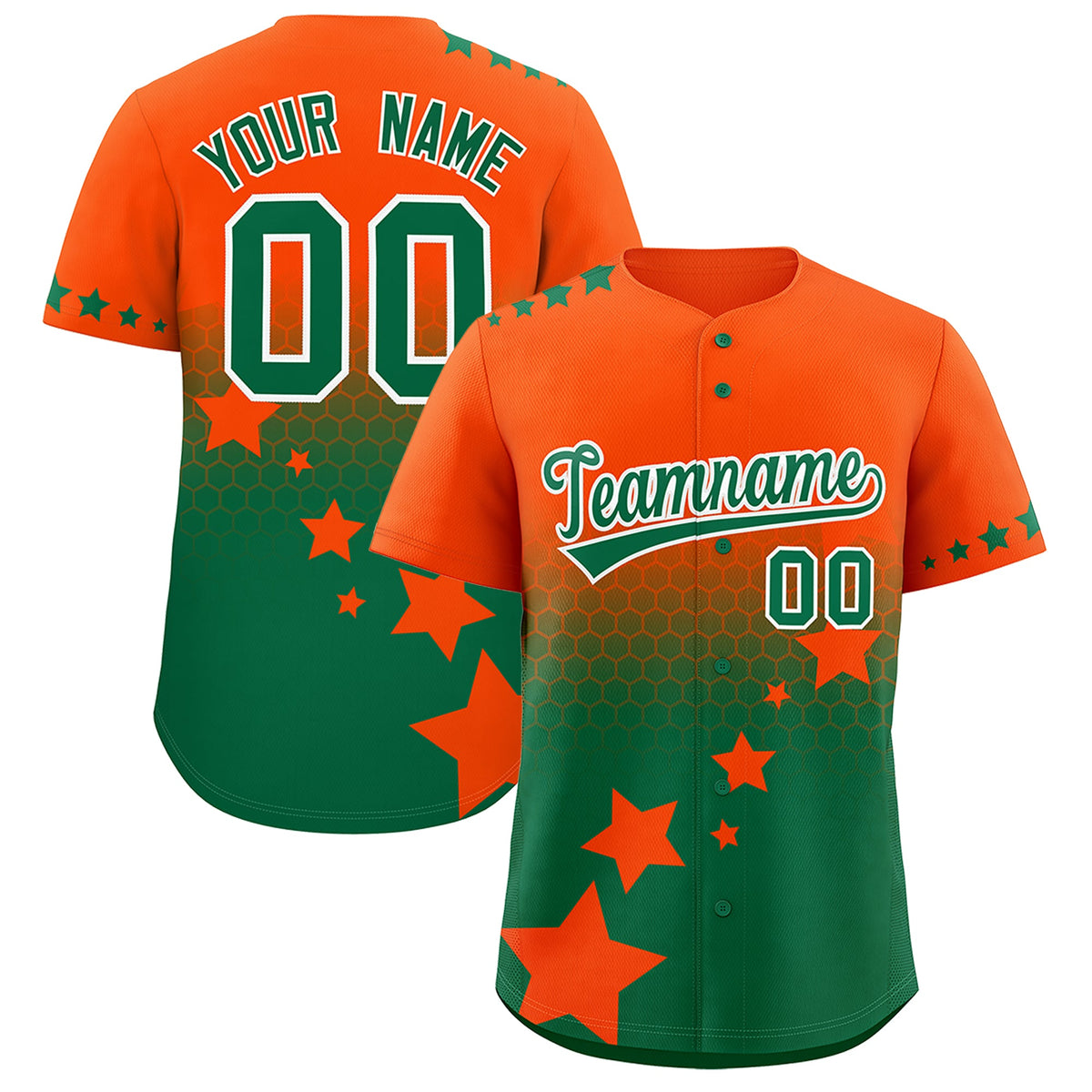 Custom Orange Kelly Green White Rising Stars Series Gradient Fashion Baseball Jersey| KXKSHOP