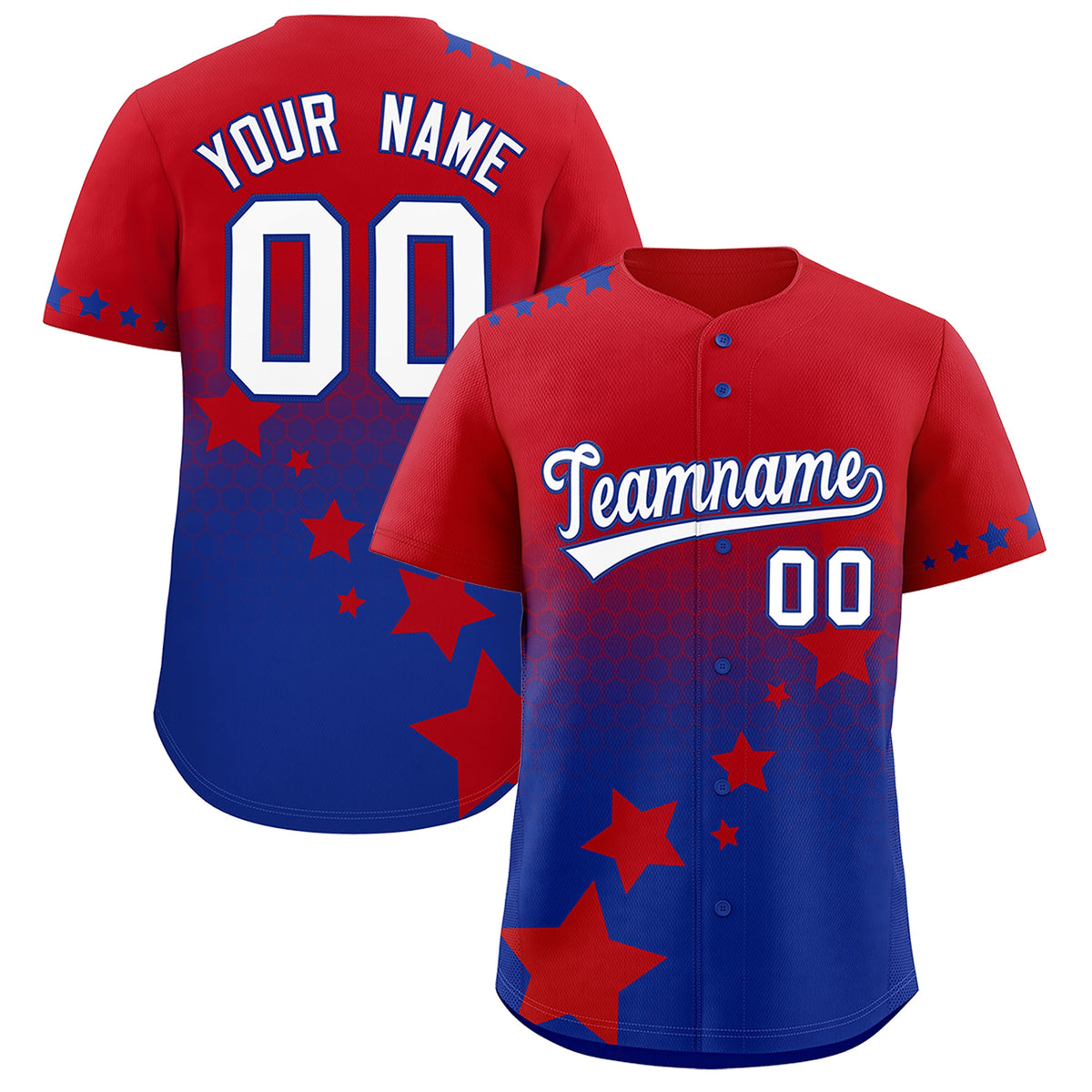 Custom Red Royal Blue White Rising Stars Series Gradient Fashion Baseball Jersey| KXKSHOP