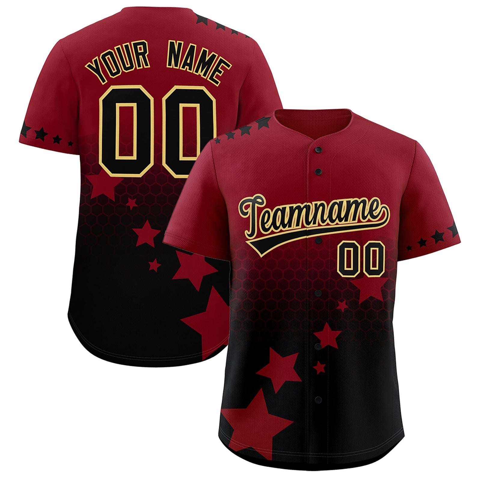 Custom Crimson Black Khaki Rising Stars Series Gradient Fashion Baseball Jersey| KXKSHOP