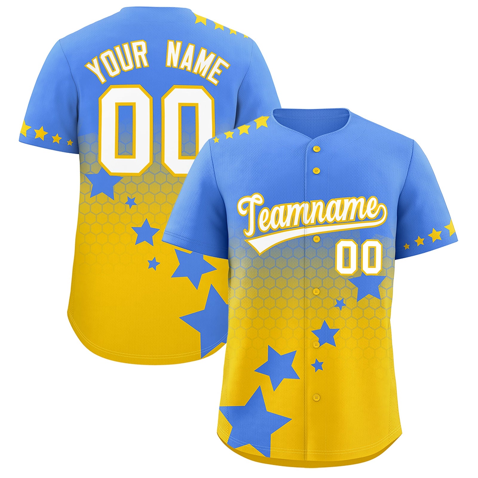 Custom Powder Blue Gold White Rising Stars Series Gradient Fashion Baseball Jersey| KXKSHOP