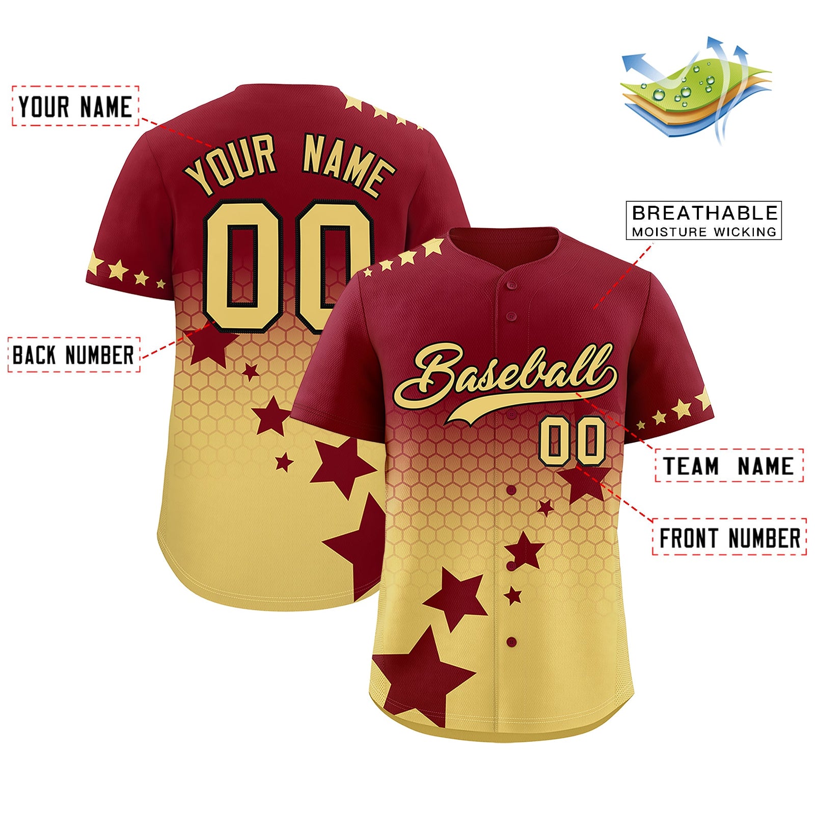 Custom Crimson Khaki Black Rising Stars Series Gradient Fashion Baseball Jersey| KXKSHOP