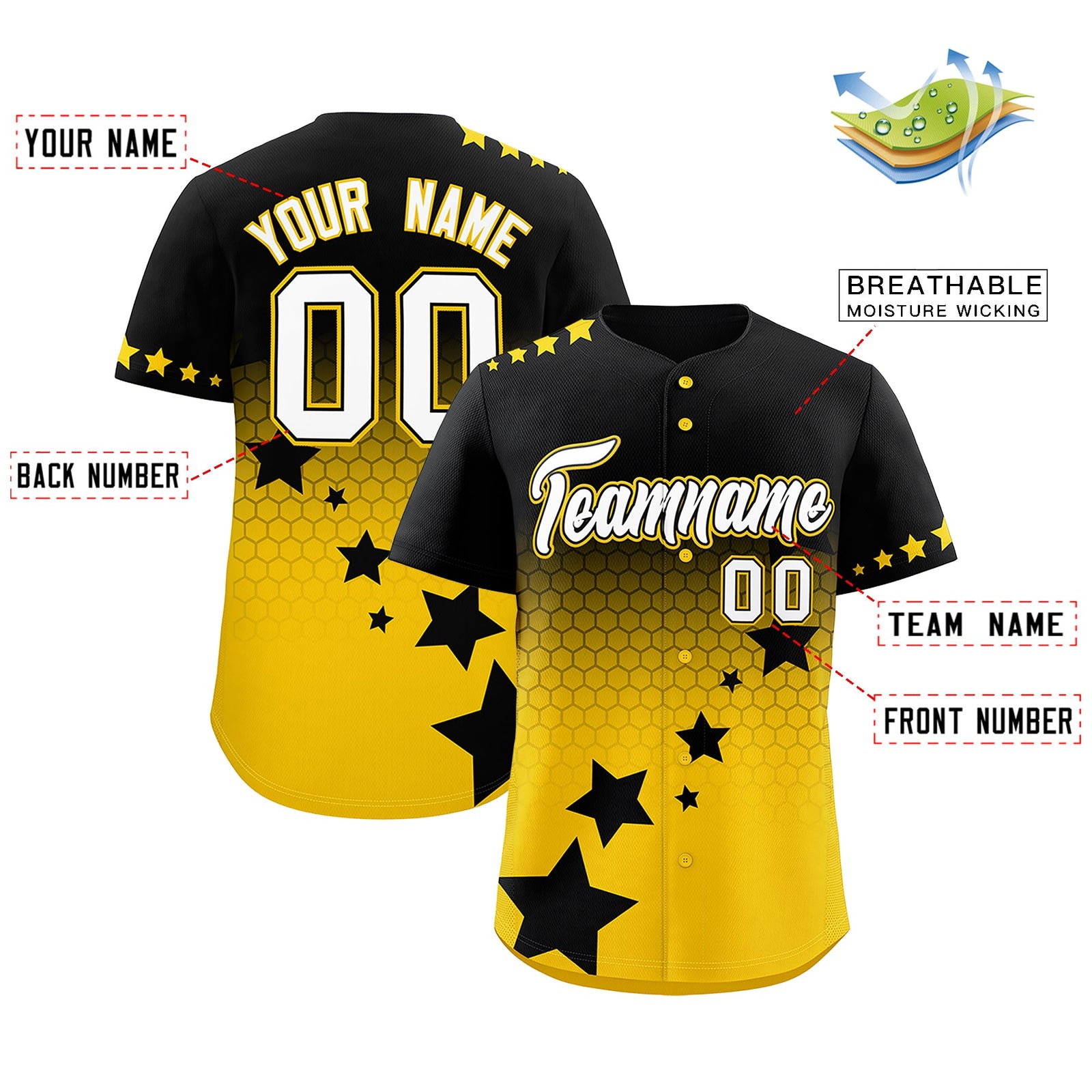 Custom Black Gold White Rising Stars Series Gradient Fashion Baseball Jersey| KXKSHOP