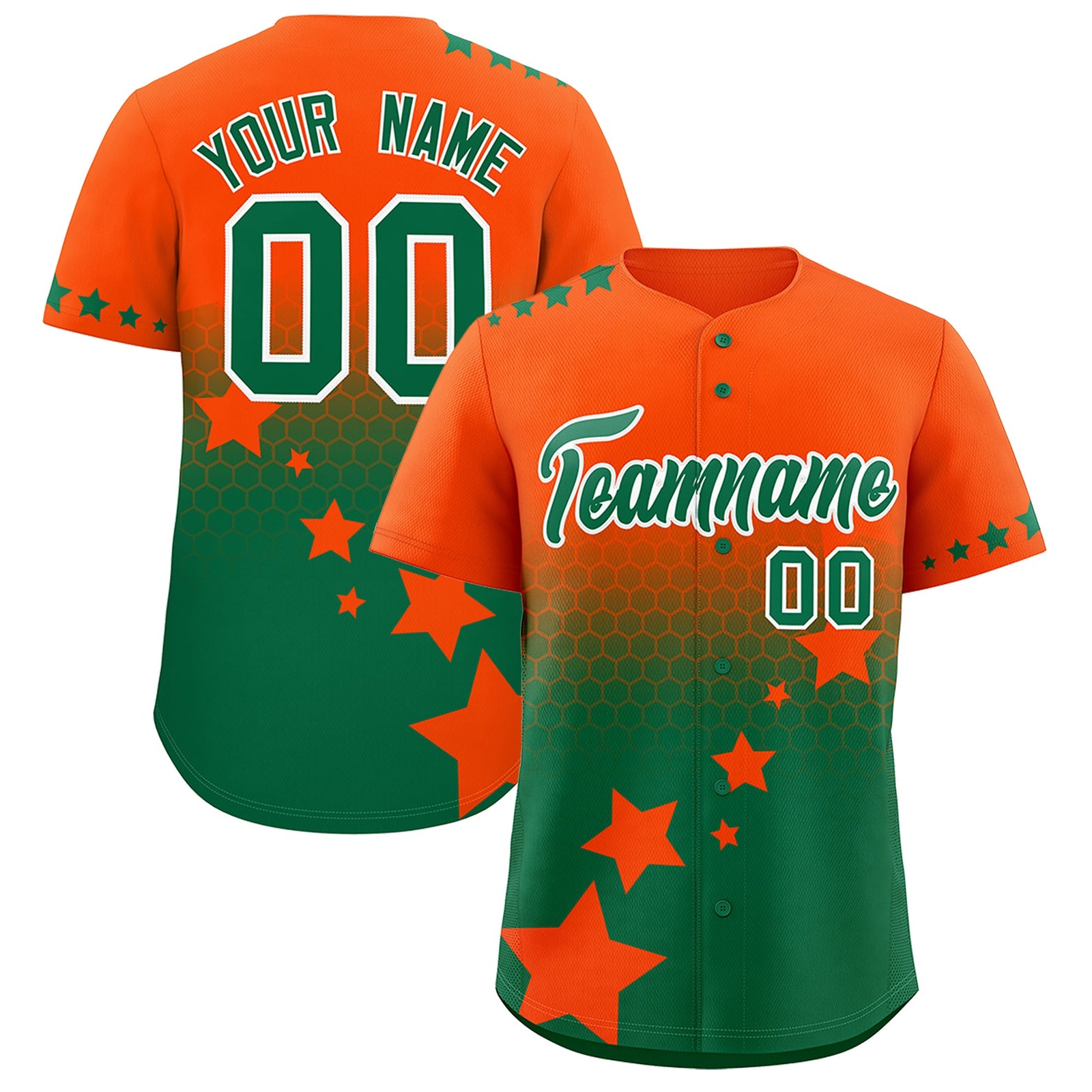 Custom Orange Kelly Green White Rising Stars Series Gradient Fashion Baseball Jersey| KXKSHOP