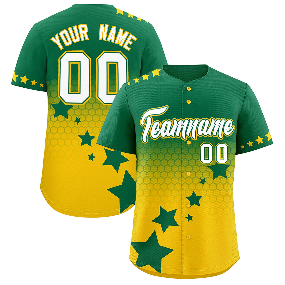 Custom Kelly Green Gold White Rising Stars Series Gradient Fashion Baseball Jersey| KXKSHOP