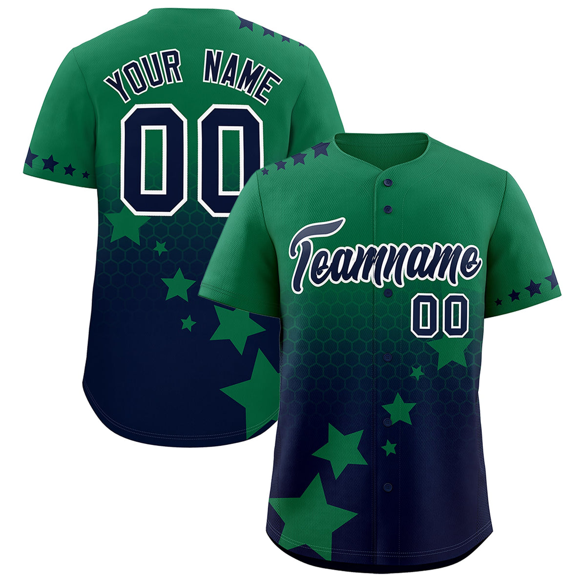 Custom Kelly Green Navy White Rising Stars Series Gradient Fashion Baseball Jersey| KXKSHOP