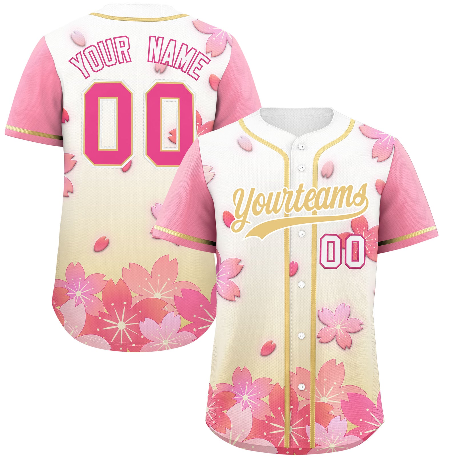 Custom Cream Pink Gradient Fashion Elastic Baseball Jersey| KXKSHOP