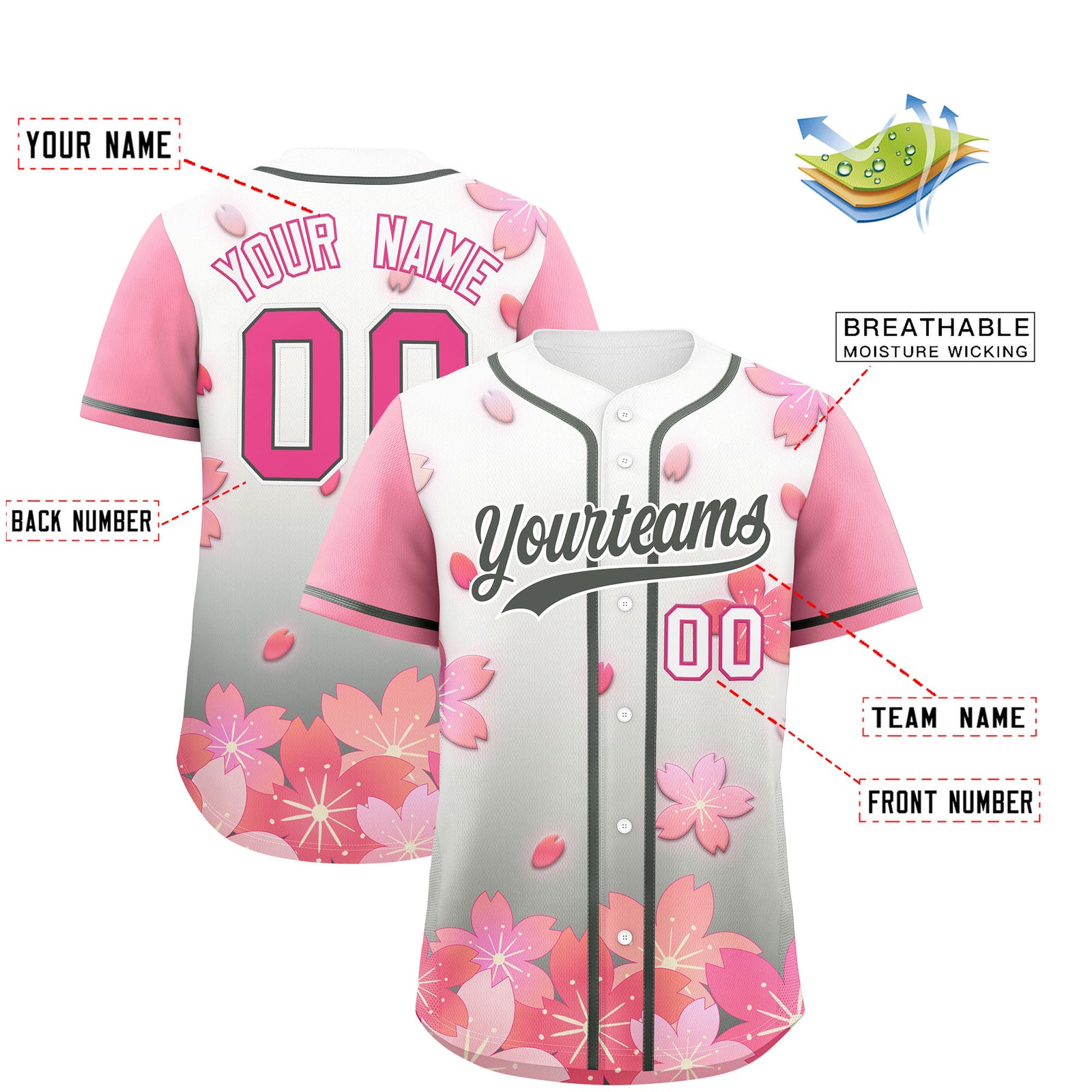 Custom Gray Pink Gradient Fashion Elastic Baseball Jersey| KXKSHOP