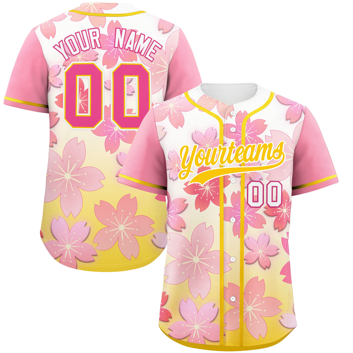 Custom Gold Pink Gradient Fashion Elastic Baseball Jersey| KXKSHOP