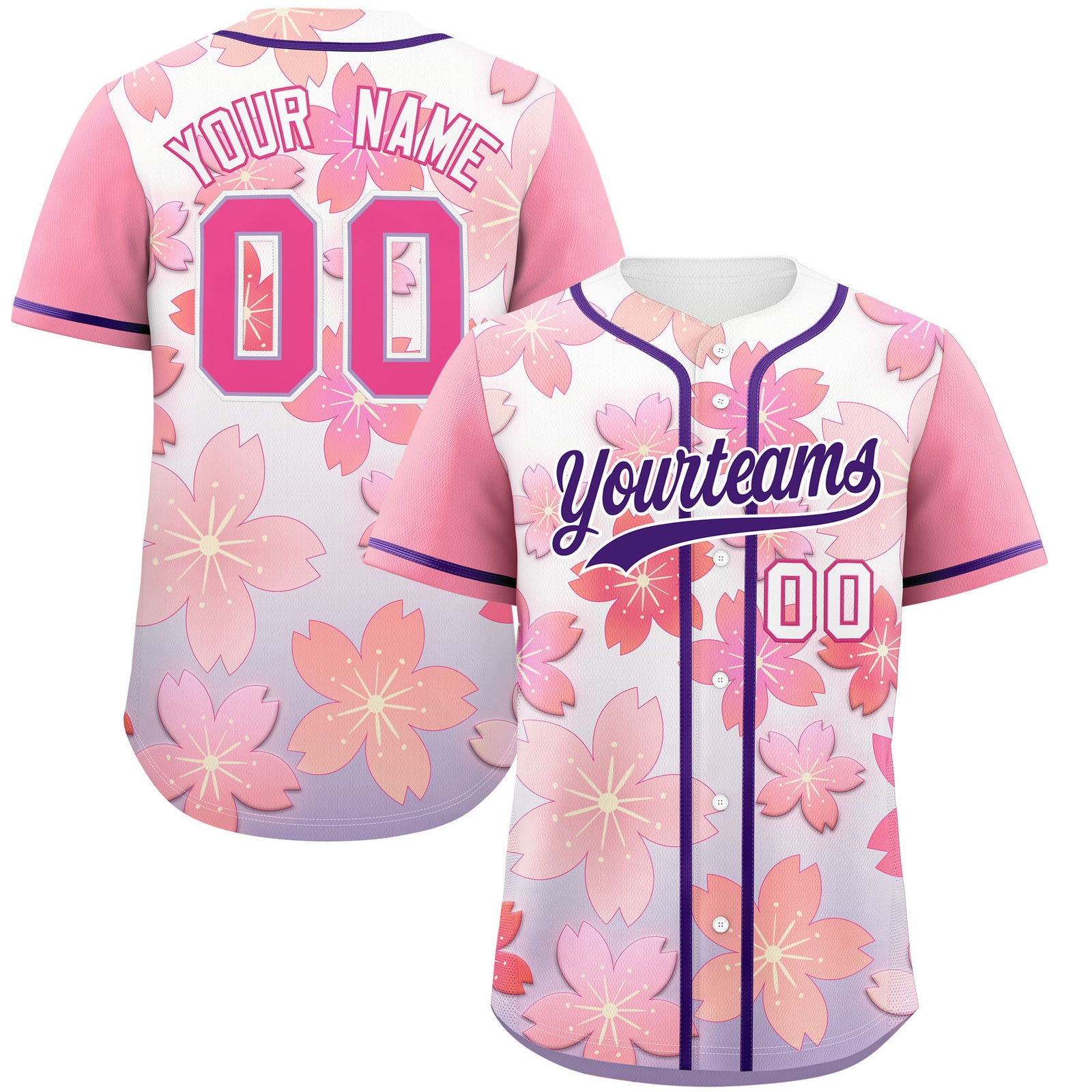 Custom Light Purple Pink Gradient Fashion Elastic Baseball Jersey| KXKSHOP