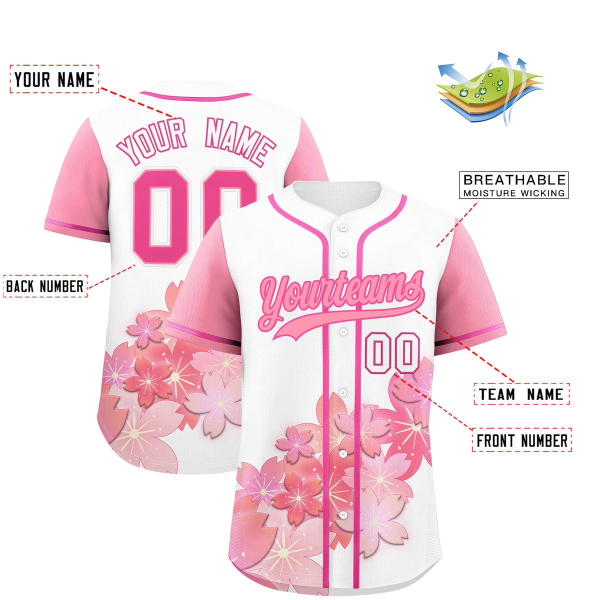 Custom White Pink Gradient Fashion Elastic Baseball Jersey| KXKSHOP