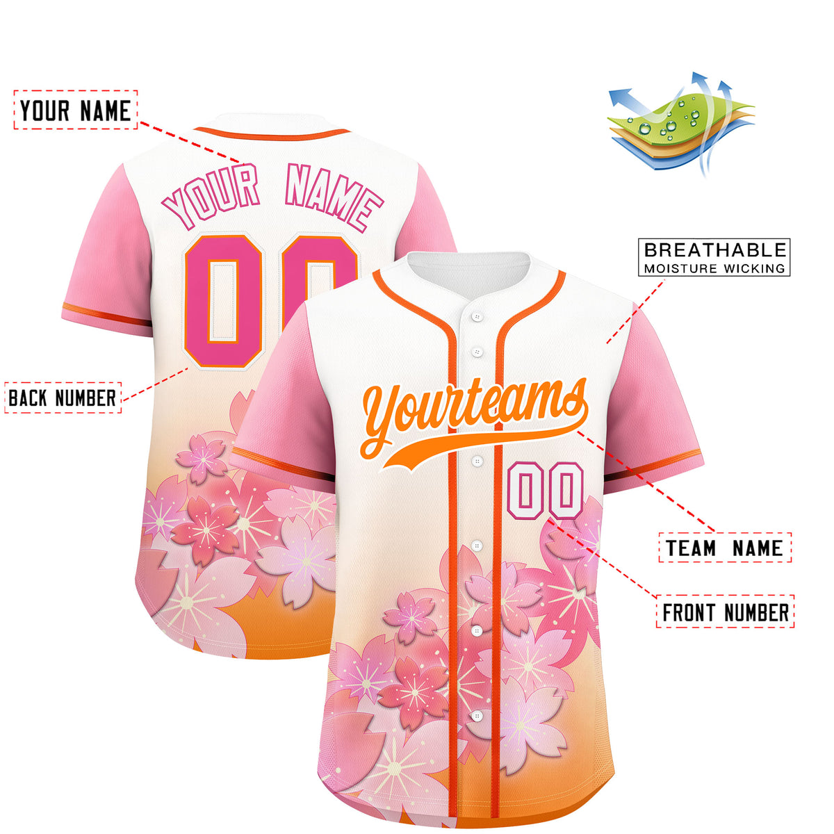 Custom Gold Orange Pink Gradient Fashion Elastic Baseball Jersey| KXKSHOP