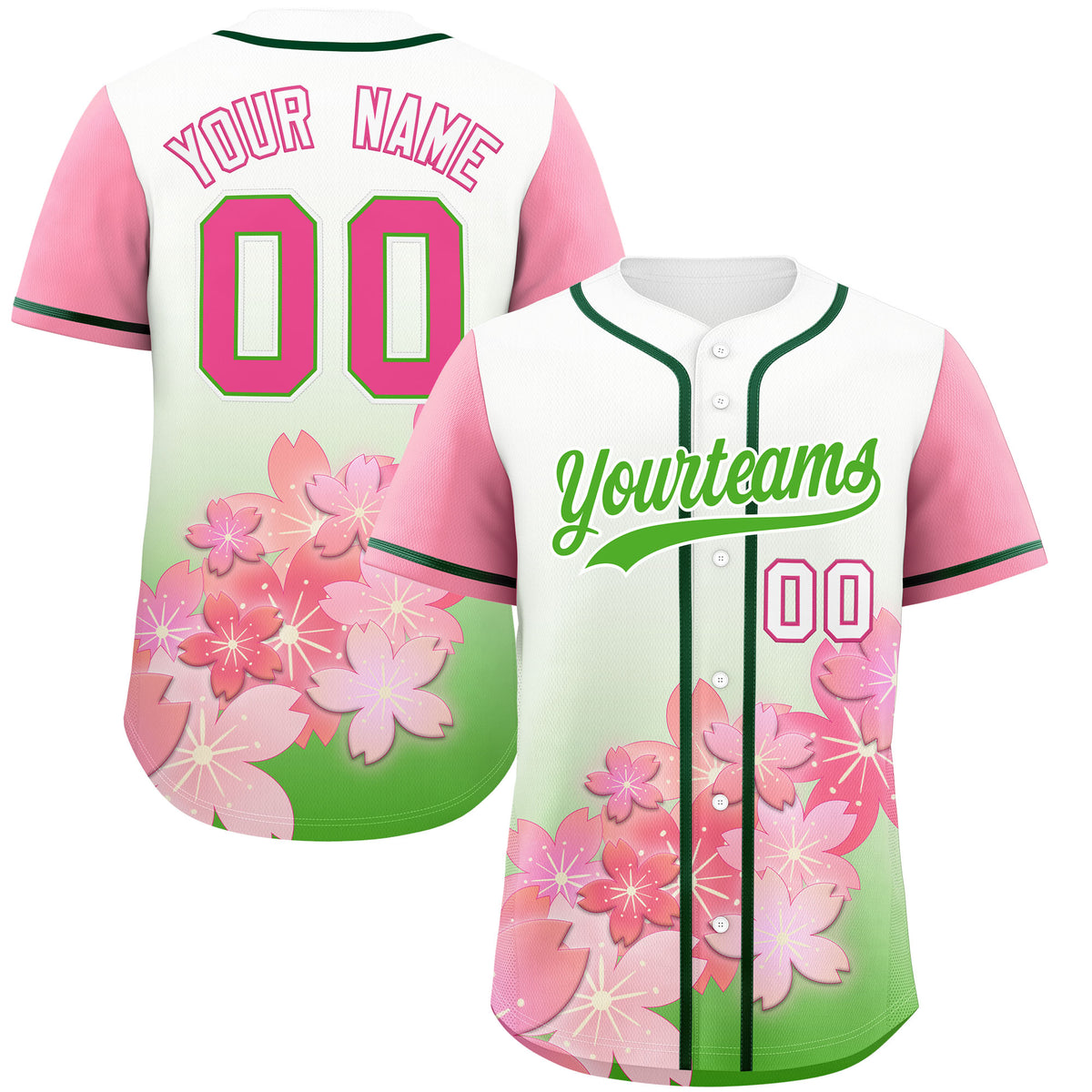Custom Light Green Pink Gradient Fashion Elastic Baseball Jersey| KXKSHOP