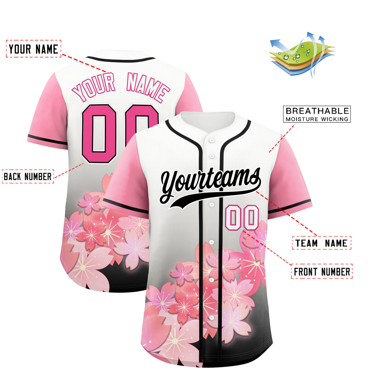 Custom Black Pink Gradient Fashion Elastic Baseball Jersey| KXKSHOP