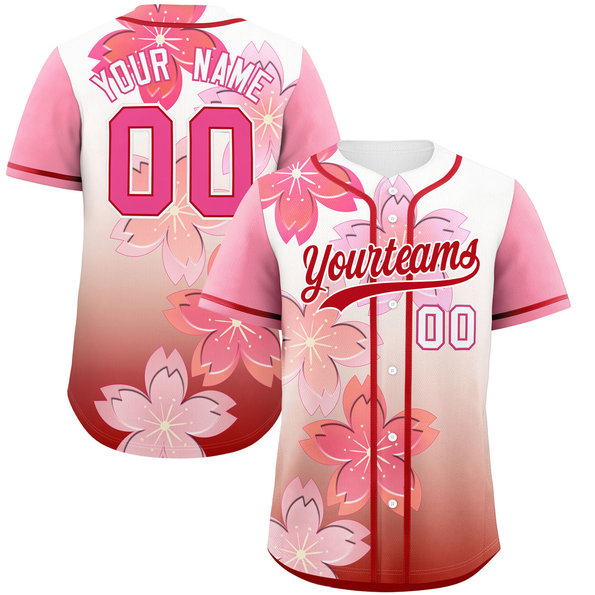 Custom Red Pink Gradient Fashion Elastic Baseball Jersey| KXKSHOP