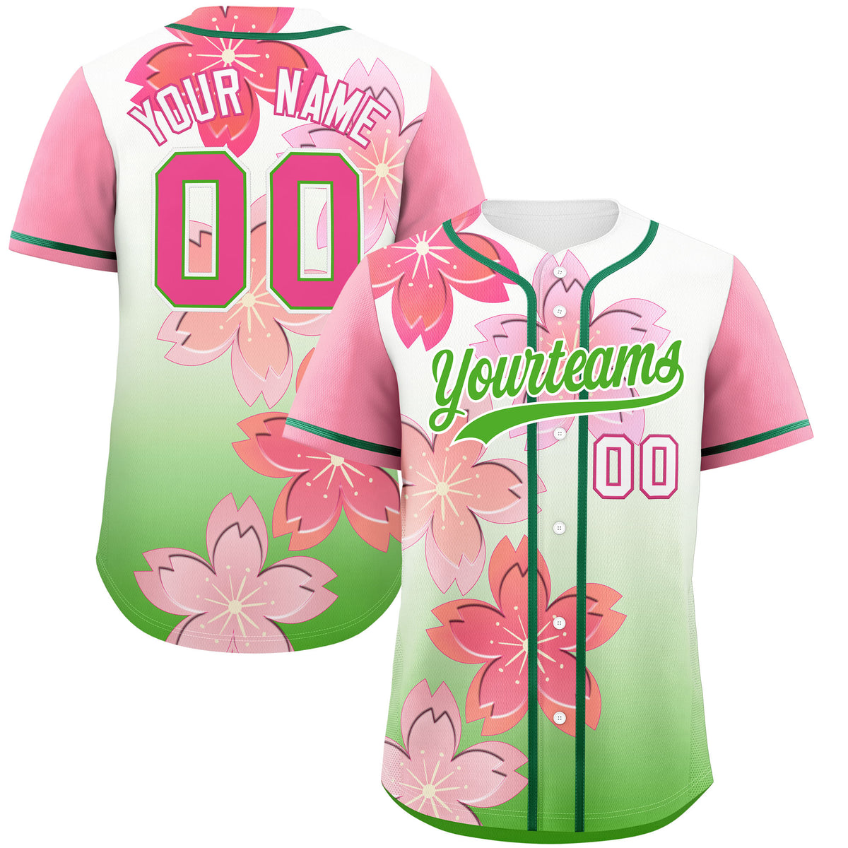 Custom Light Green Pink Gradient Fashion Elastic Baseball Jersey| KXKSHOP