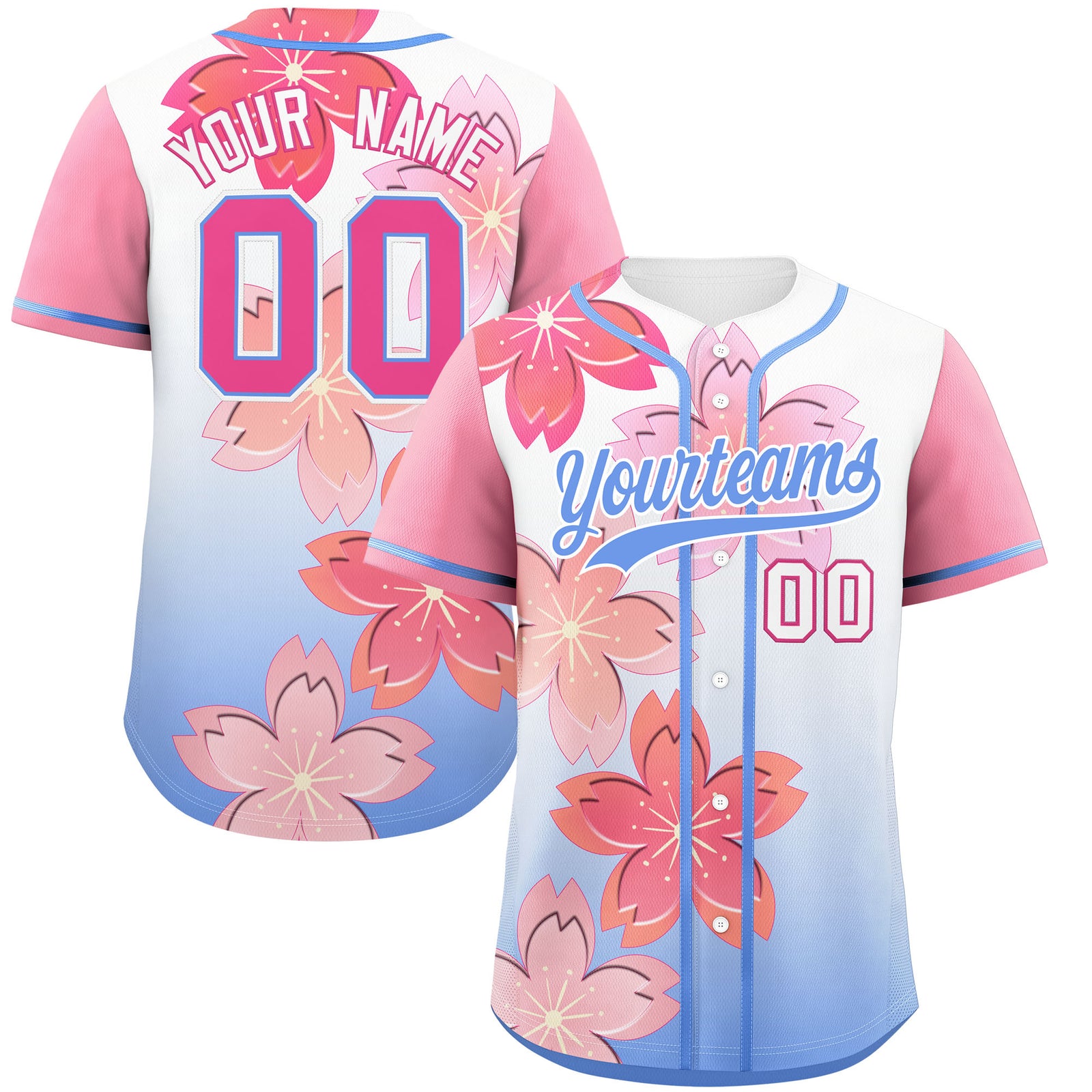 Custom Light Blue Pink Gradient Fashion Elastic Baseball Jersey| KXKSHOP