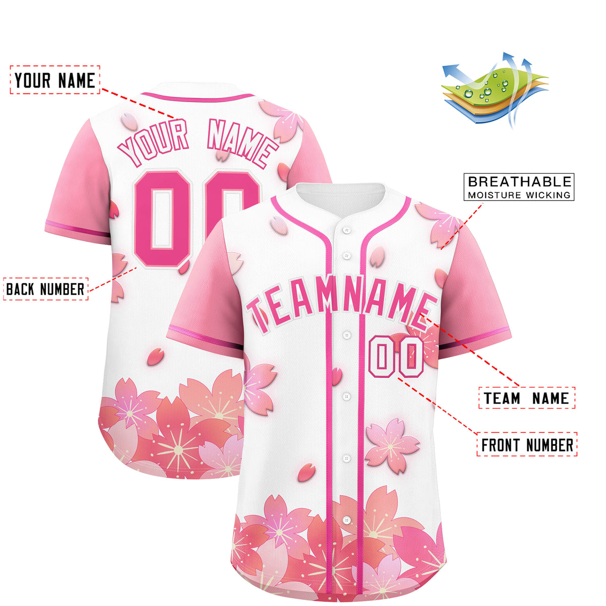 Custom White Pink Gradient Fashion Elastic Baseball Jersey| KXKSHOP