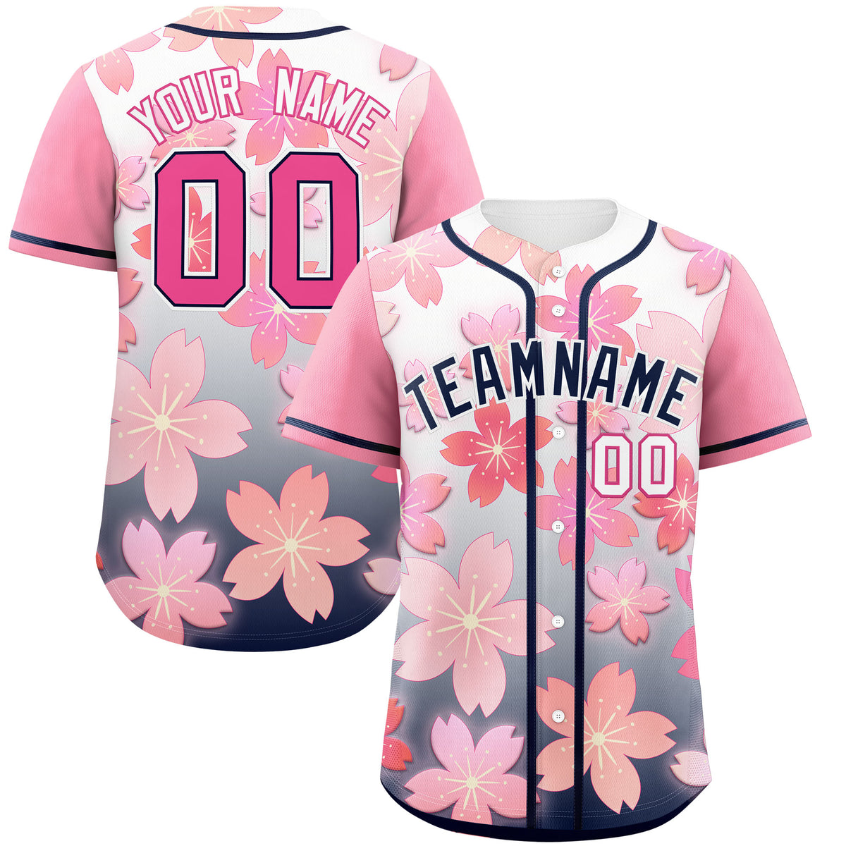 Custom Navy Pink Gradient Fashion Elastic Baseball Jersey| KXKSHOP