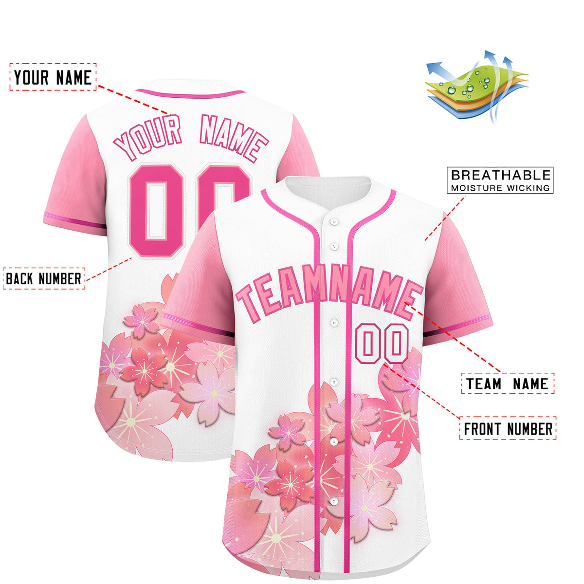 Custom White Pink Gradient Fashion Elastic Baseball Jersey| KXKSHOP