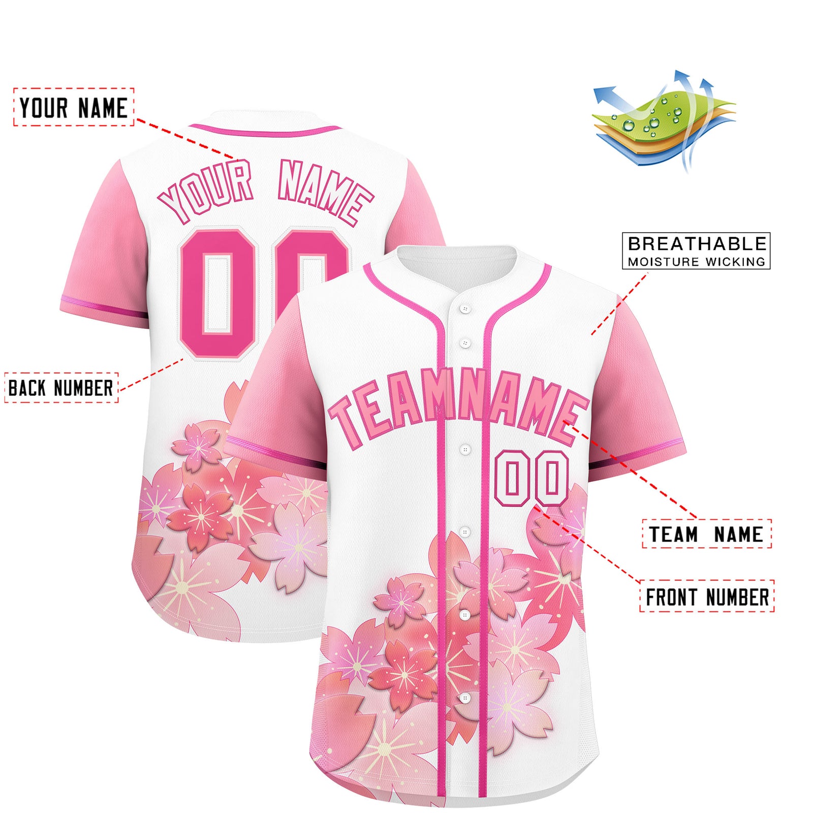Custom White Pink Gradient Fashion Elastic Baseball Jersey| KXKSHOP