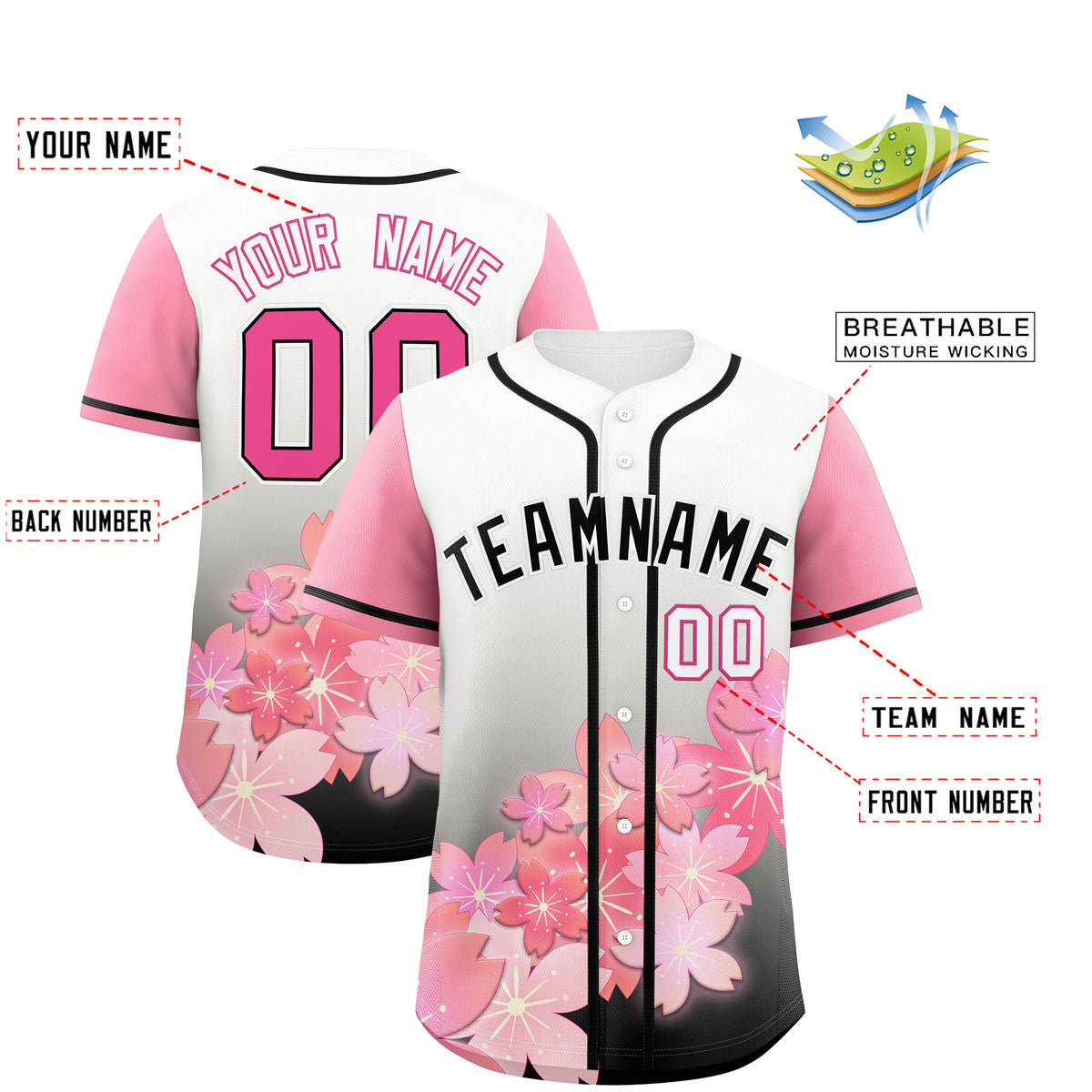 Custom Black Pink Gradient Fashion Elastic Baseball Jersey| KXKSHOP