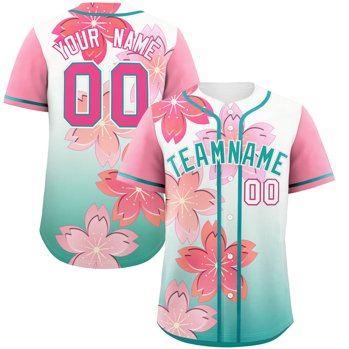 Custom Aqua Pink Gradient Fashion Elastic Baseball Jersey| KXKSHOP