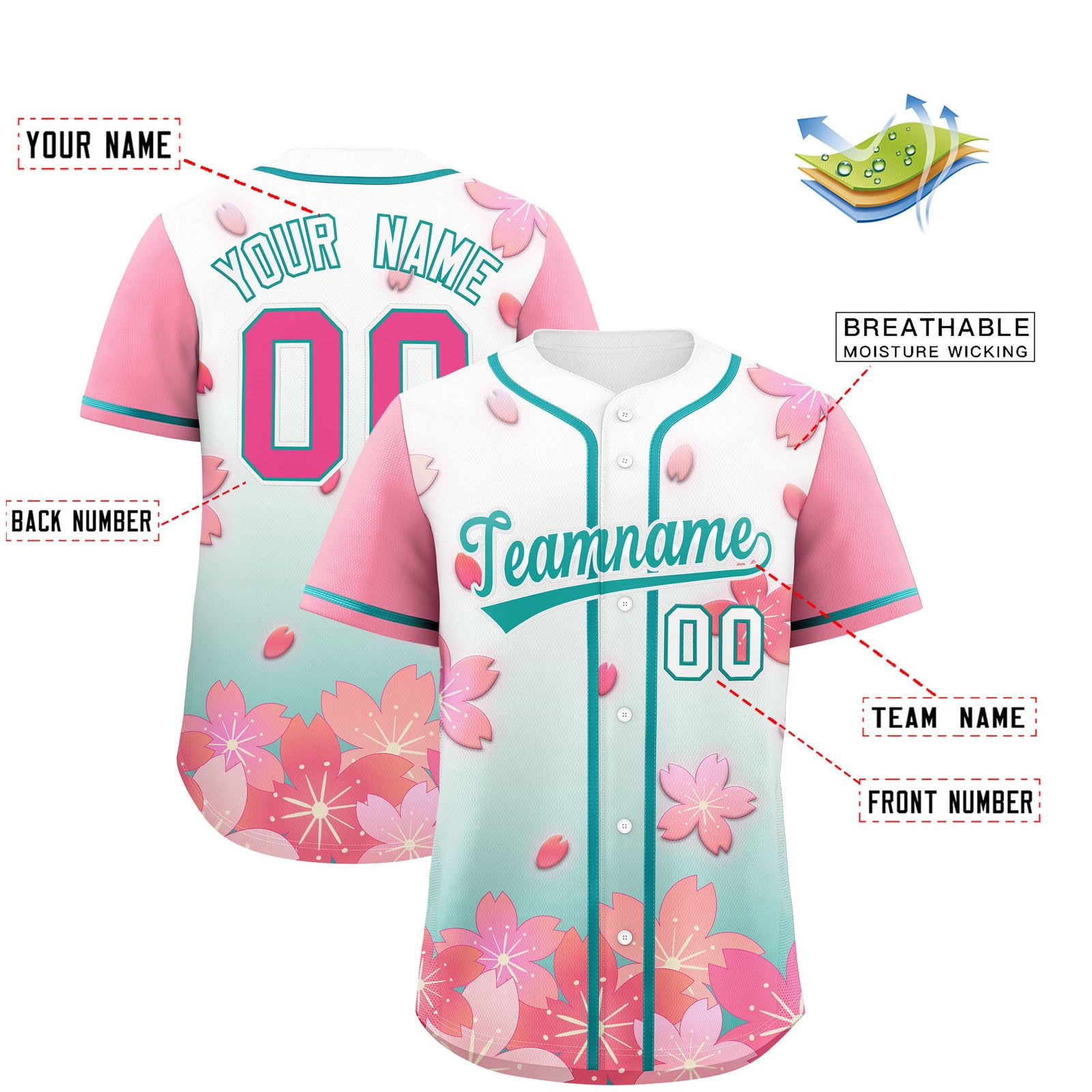 Custom Green Pink Gradient Fashion Elastic Baseball Jersey| KXKSHOP
