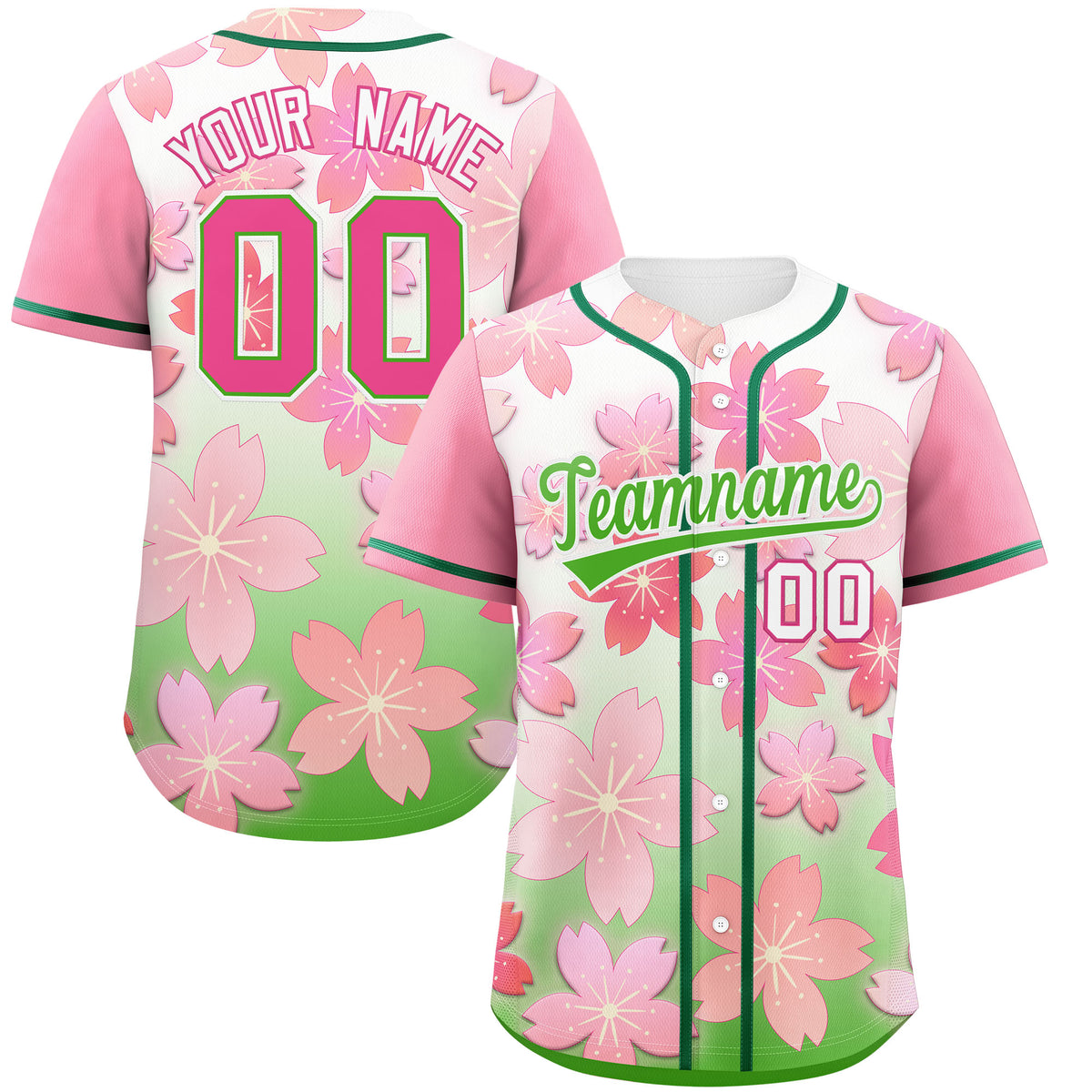 Custom Light Green Pink Gradient Fashion Elastic Baseball Jersey| KXKSHOP
