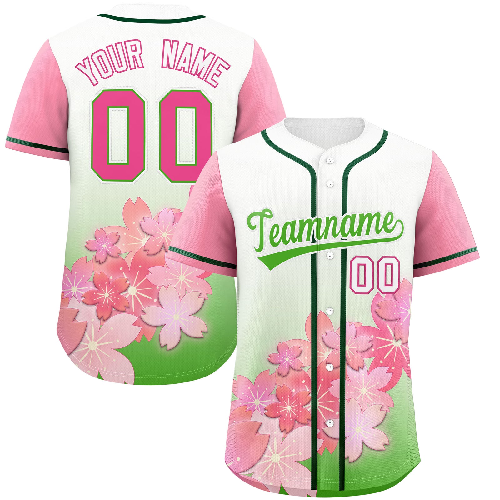 Custom Light Green Pink Gradient Fashion Elastic Baseball Jersey| KXKSHOP
