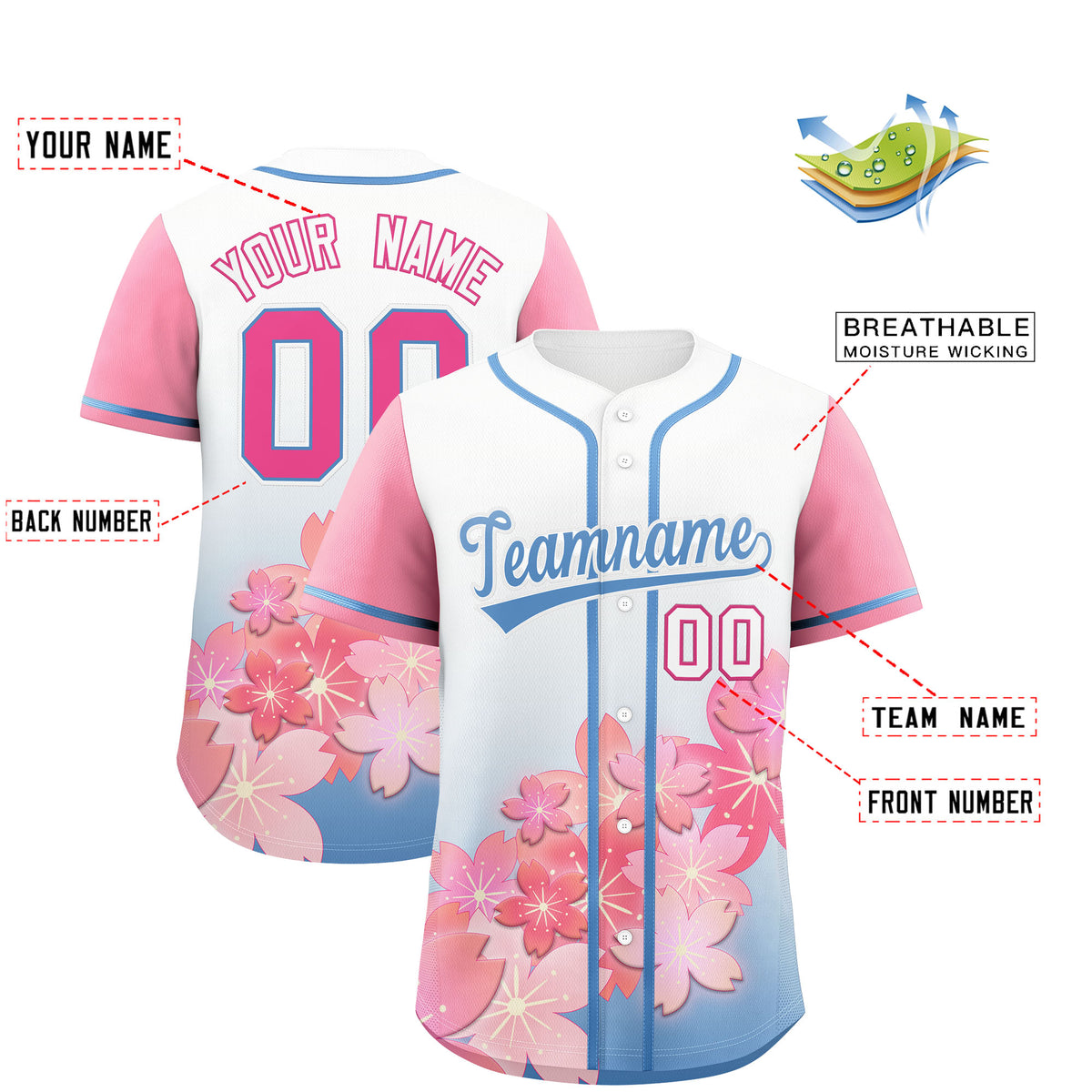 Custom Light Blue Pink Gradient Fashion Elastic Baseball Jersey| KXKSHOP