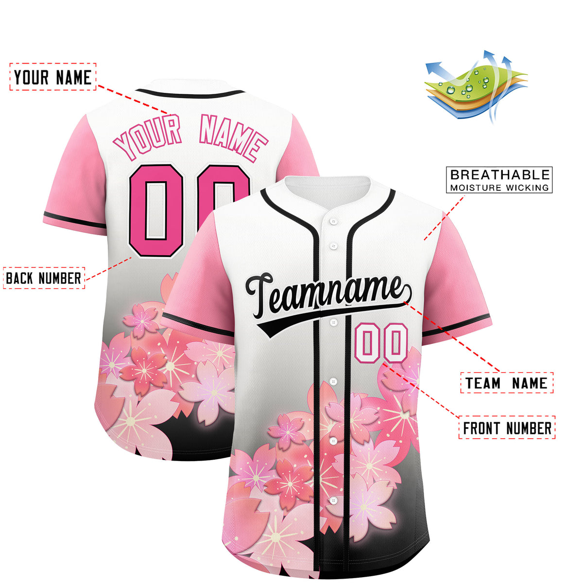 Custom Black Pink Gradient Fashion Elastic Baseball Jersey| KXKSHOP