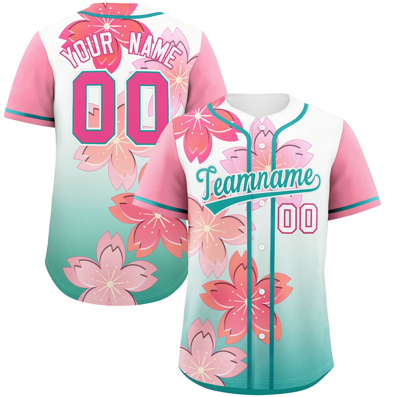 Custom Aqua Pink Gradient Fashion Elastic Baseball Jersey| KXKSHOP