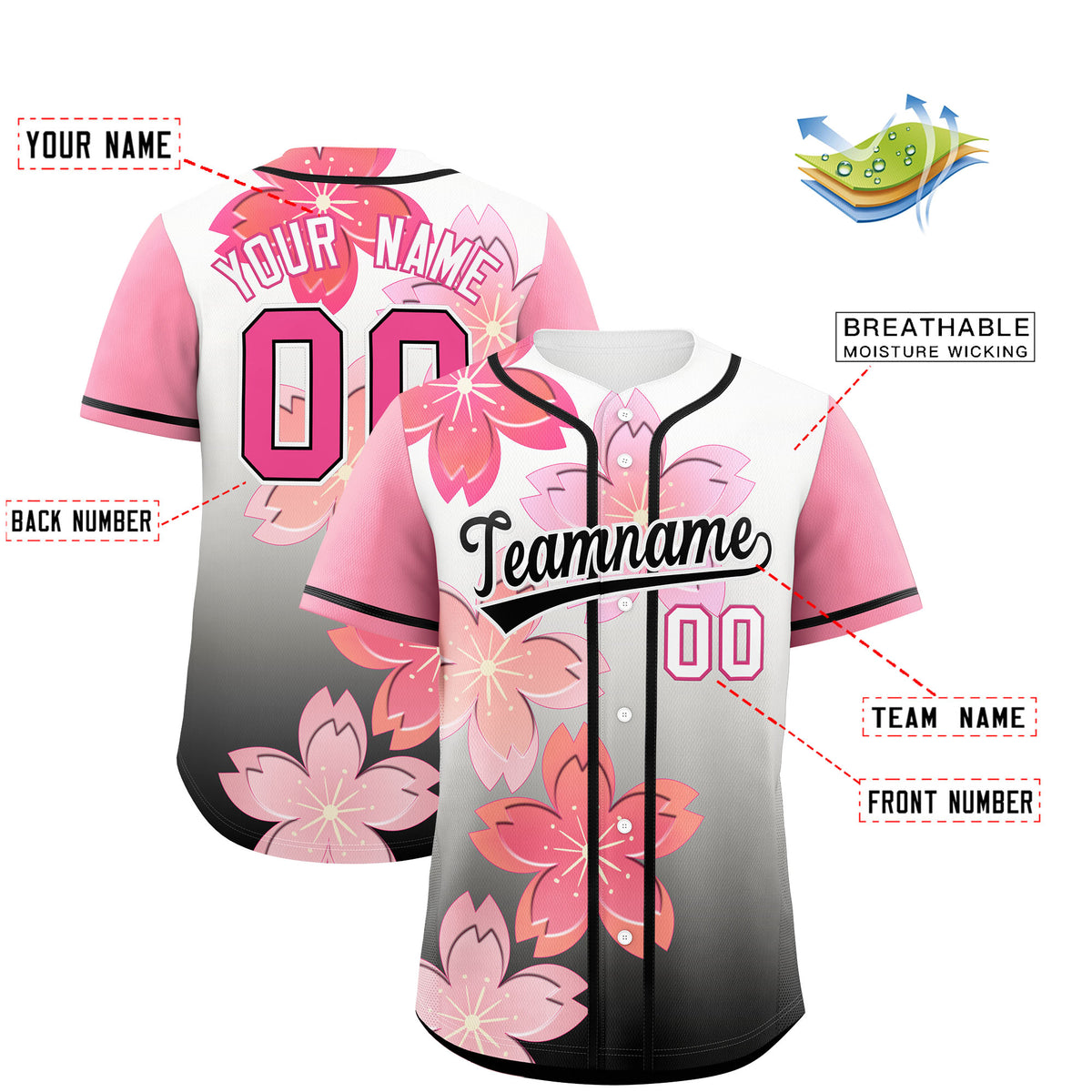 Custom Black Pink Gradient Fashion Elastic Baseball Jersey| KXKSHOP