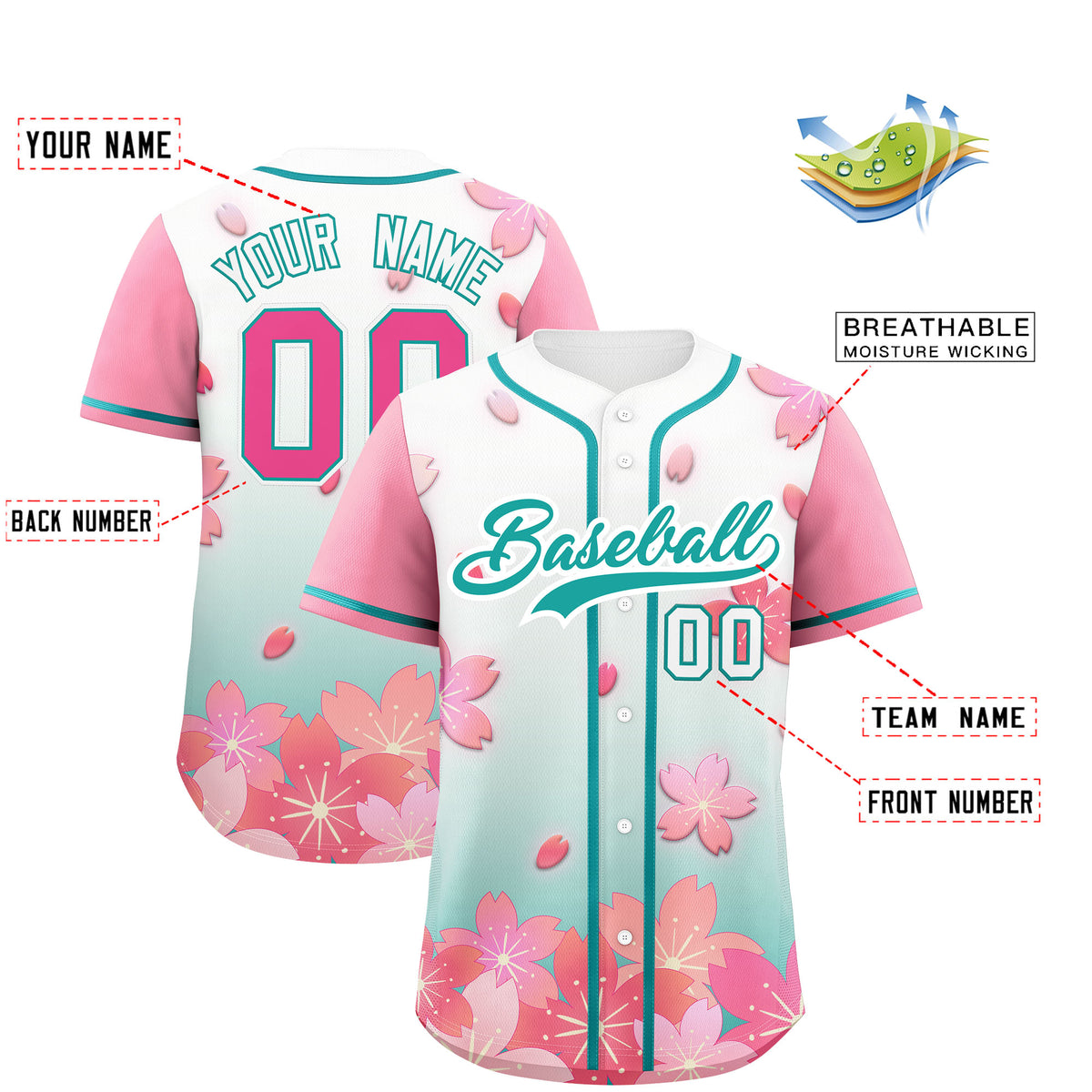 Custom Green Pink Gradient Fashion Elastic Baseball Jersey| KXKSHOP