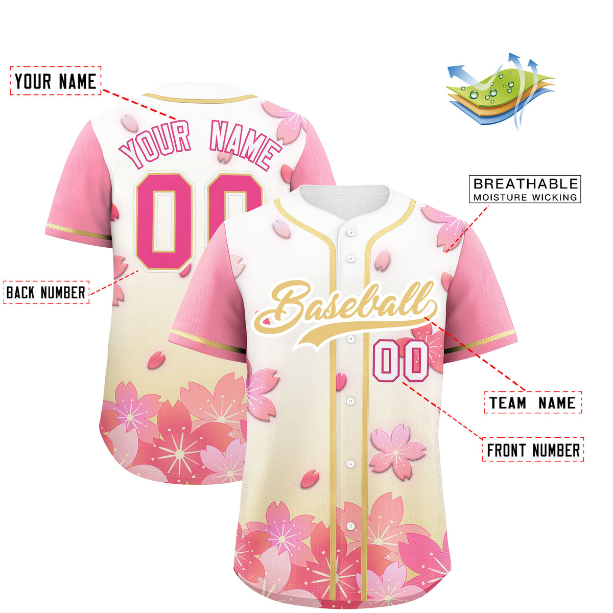 Custom Cream Pink Gradient Fashion Elastic Baseball Jersey| KXKSHOP