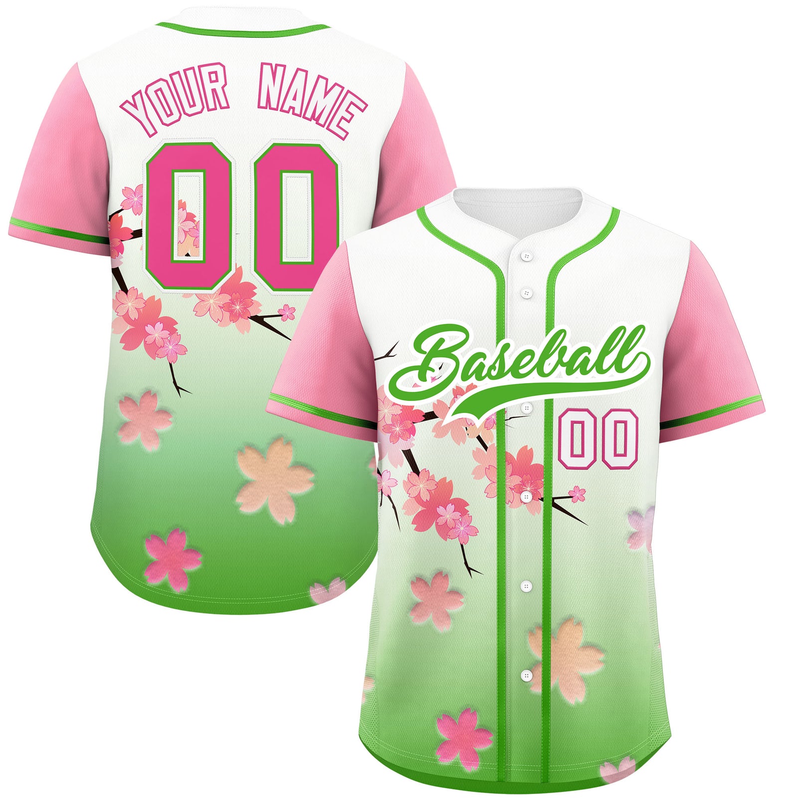 Custom Light Green Pink Gradient Fashion Elastic Baseball Jersey| KXKSHOP