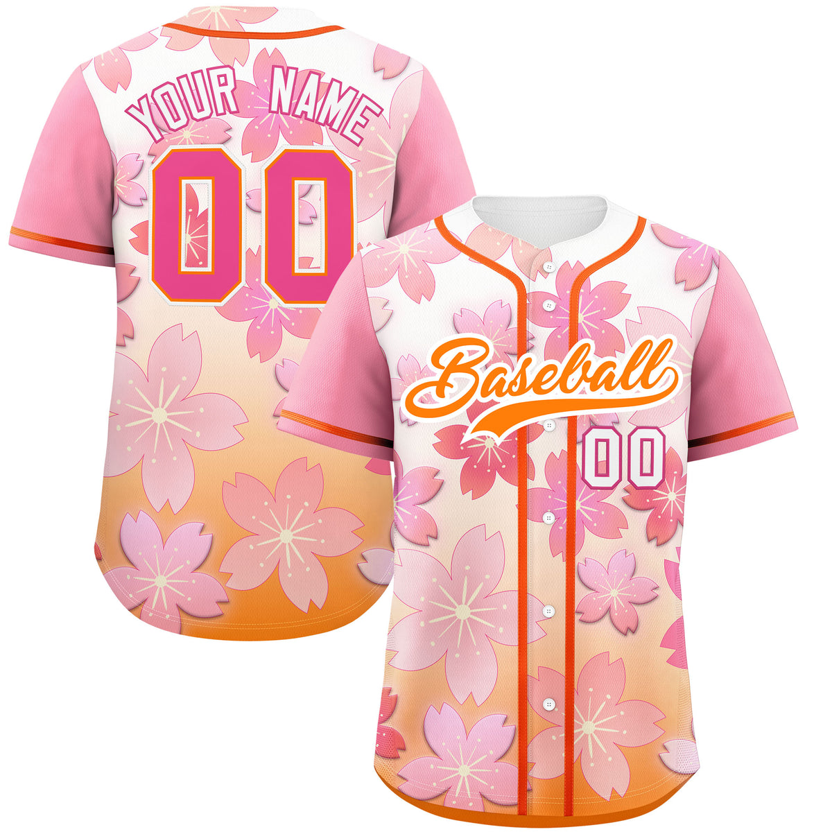 Custom Gold Orange Pink Gradient Fashion Elastic Baseball Jersey| KXKSHOP