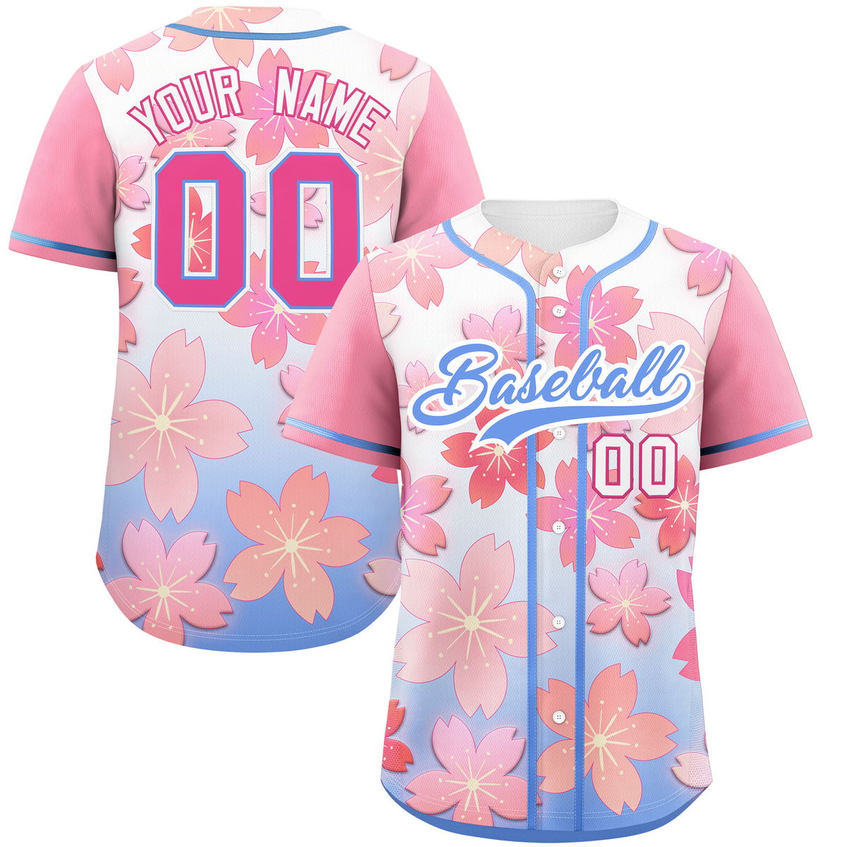 Custom Pink Powder Blue Gradient Fashion Elastic Baseball Jersey| KXKSHOP