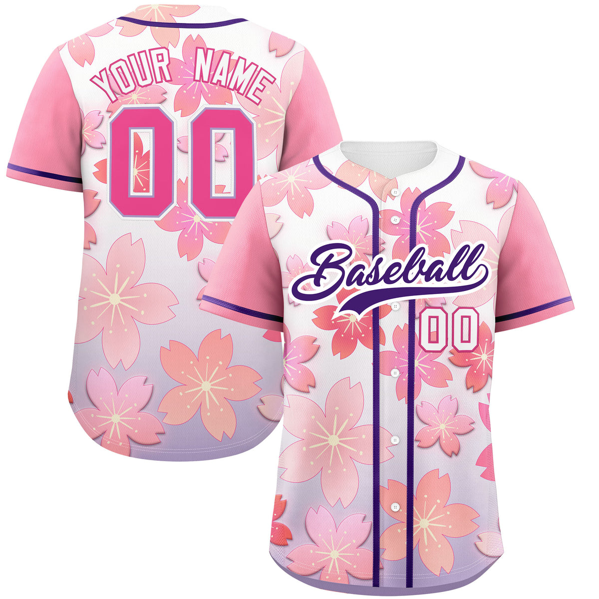 Custom Light Purple Pink Gradient Fashion Elastic Baseball Jersey| KXKSHOP