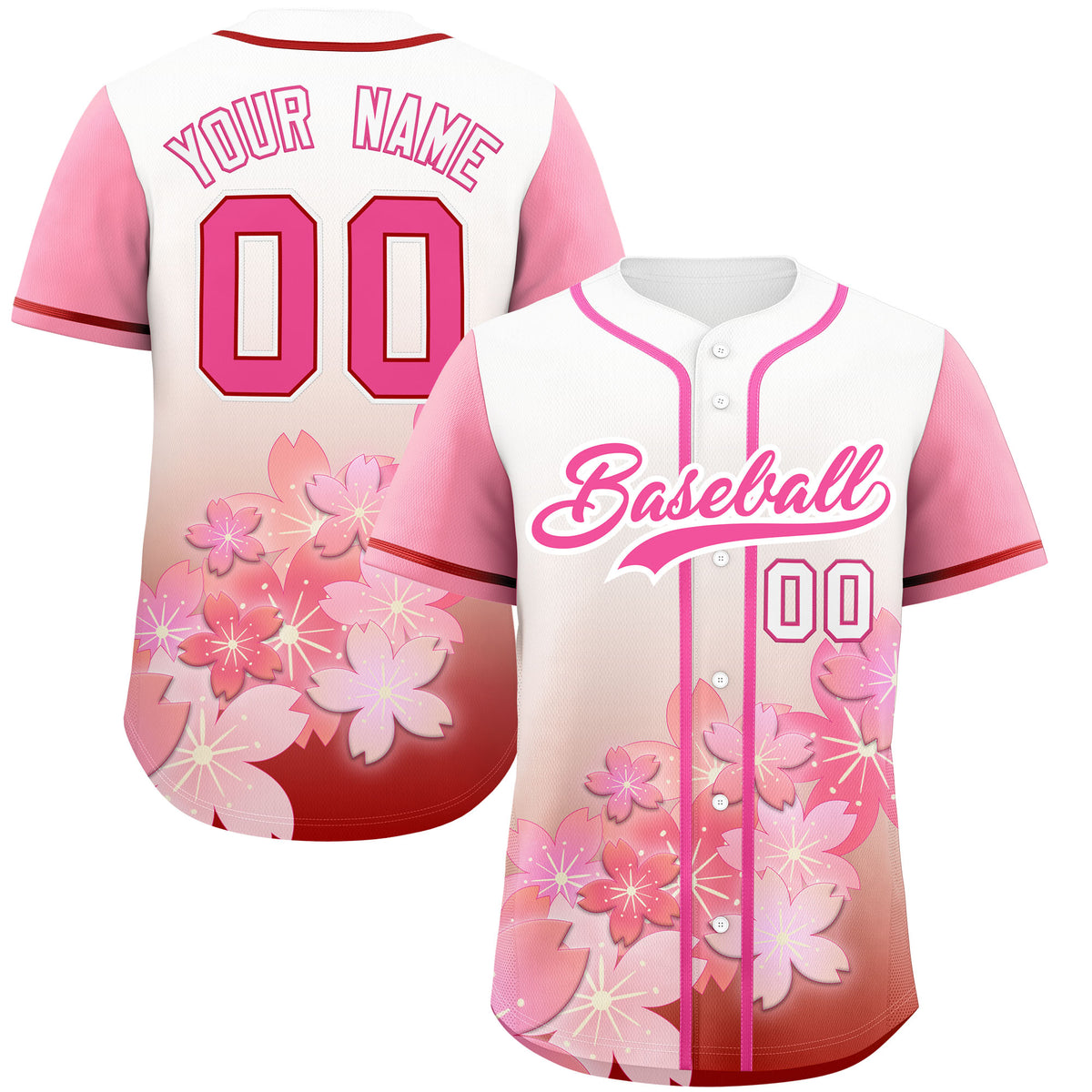 Custom pink Red Gradient Fashion Elastic Baseball Jersey| KXKSHOP