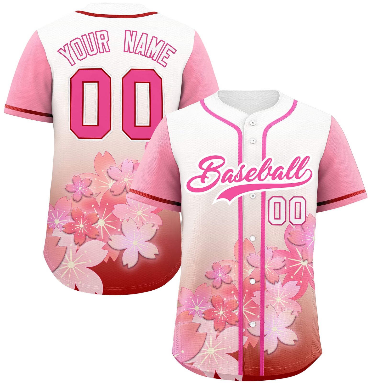 Custom pink Red Gradient Fashion Elastic Baseball Jersey| KXKSHOP
