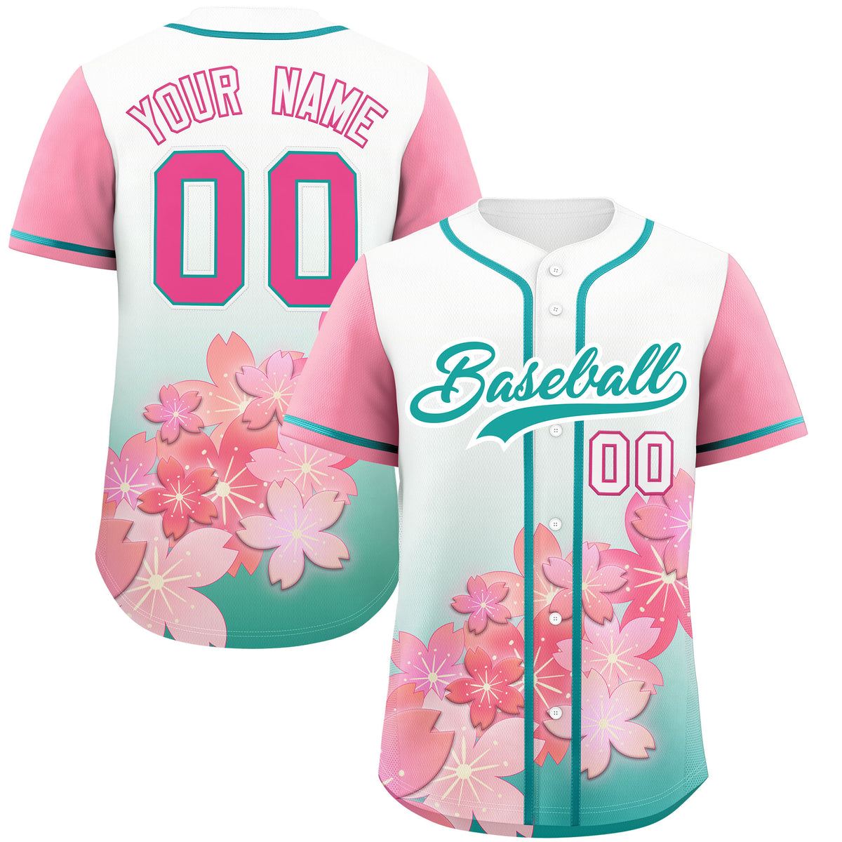 Custom Aqua Pink Gradient Fashion Elastic Baseball Jersey| KXKSHOP