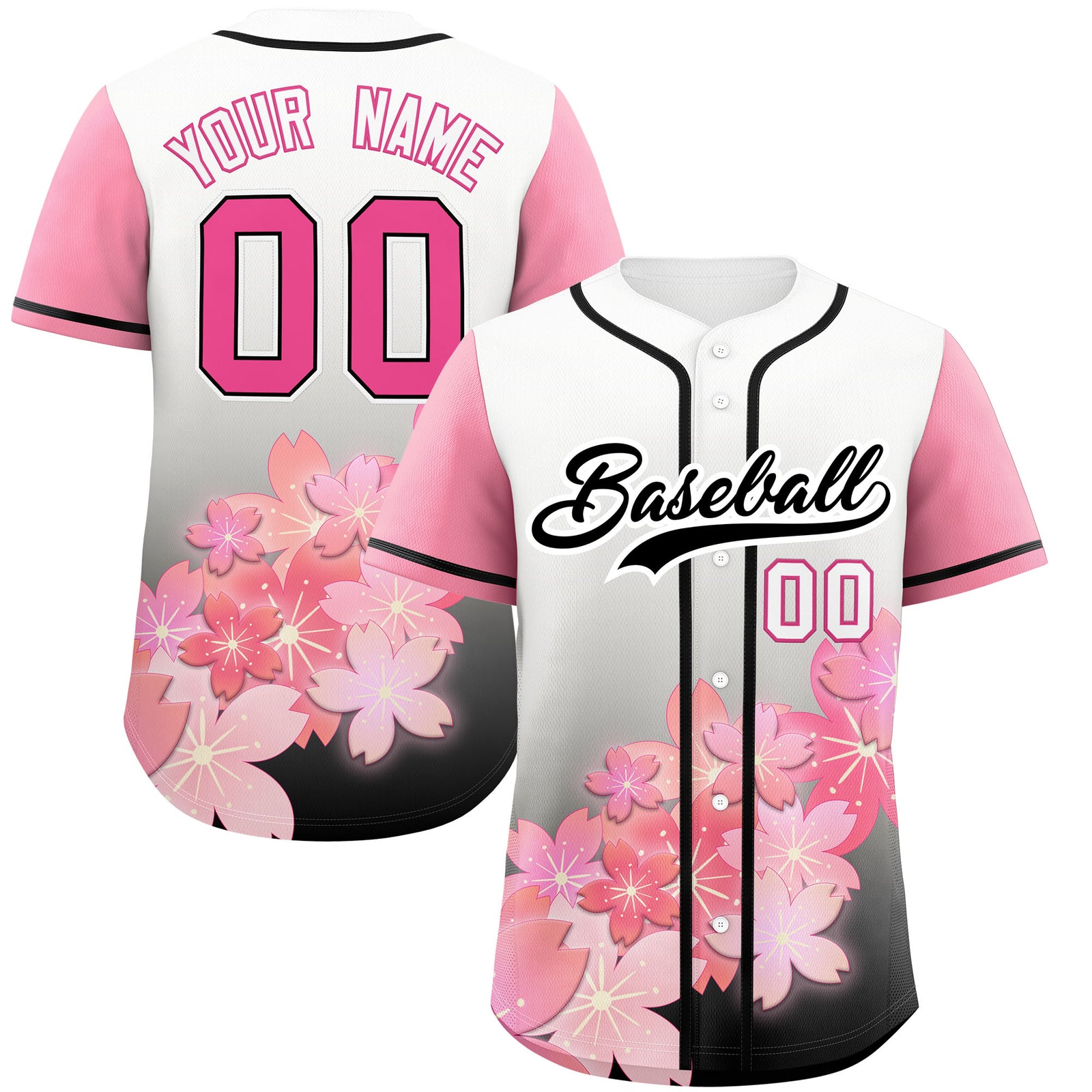 Custom Black Pink Gradient Fashion Elastic Baseball Jersey| KXKSHOP
